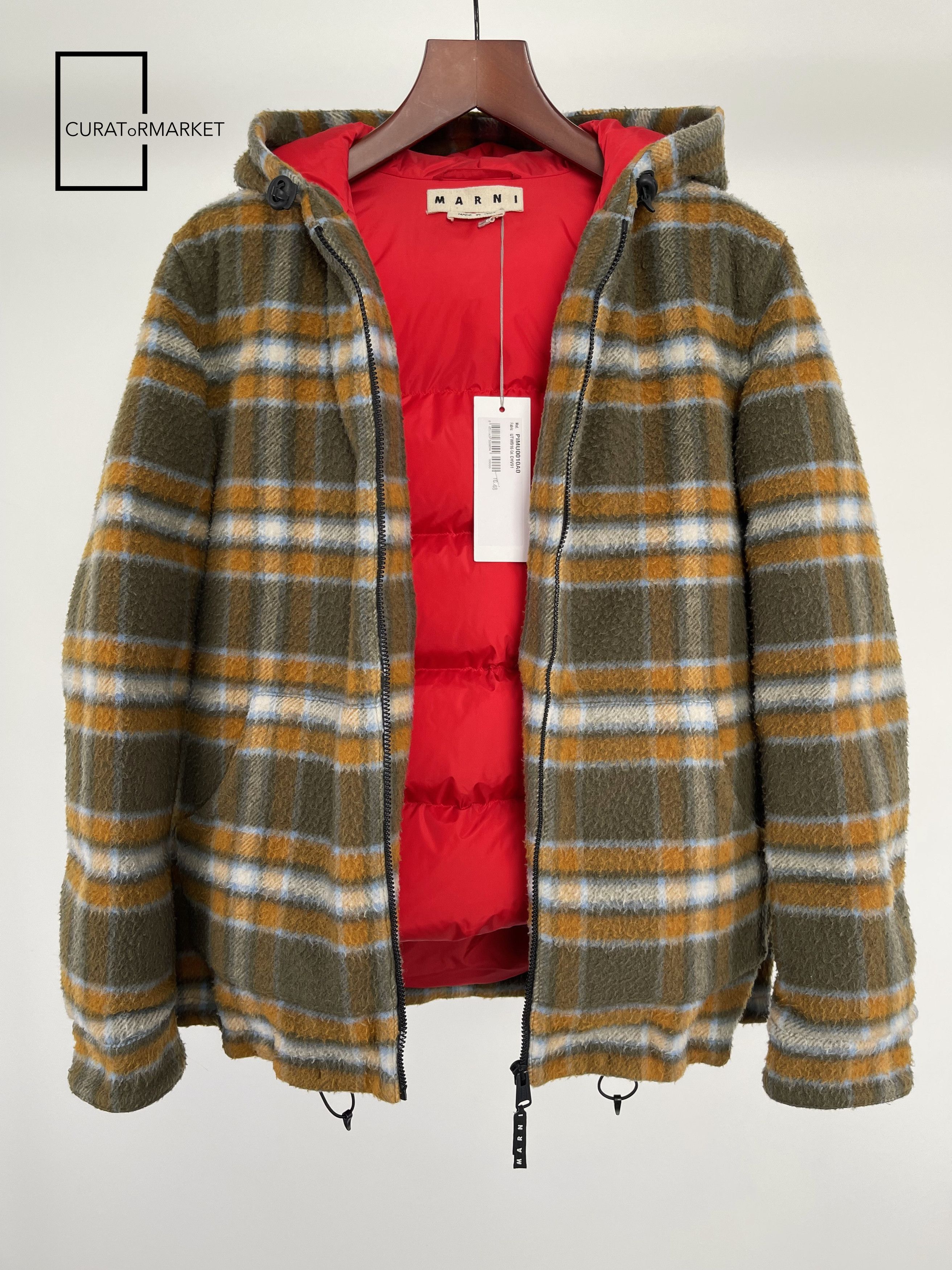 Marni EU48 Textured Wool Flannel Plaid Padded Down Puffer FW21 Size US M / EU 48-50 / 2 - 1 Thumbnail