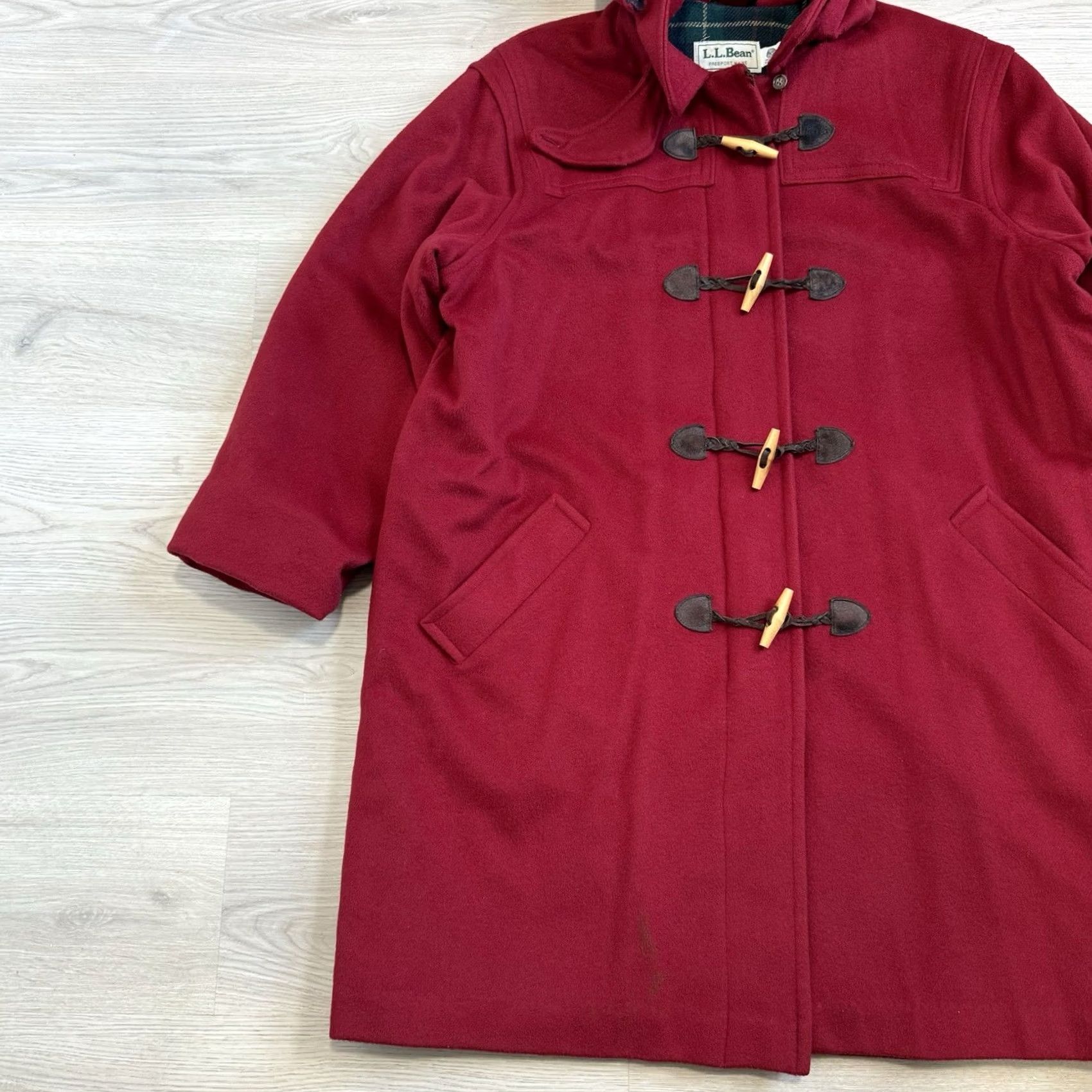 Vintage VINTAGE L.L. Bean Duffel Coat Jacket Women’s Long Red Lambswool Hooded Plaid Lined Toggle Size 3XL / US 20-22 - 2 Thumbnail