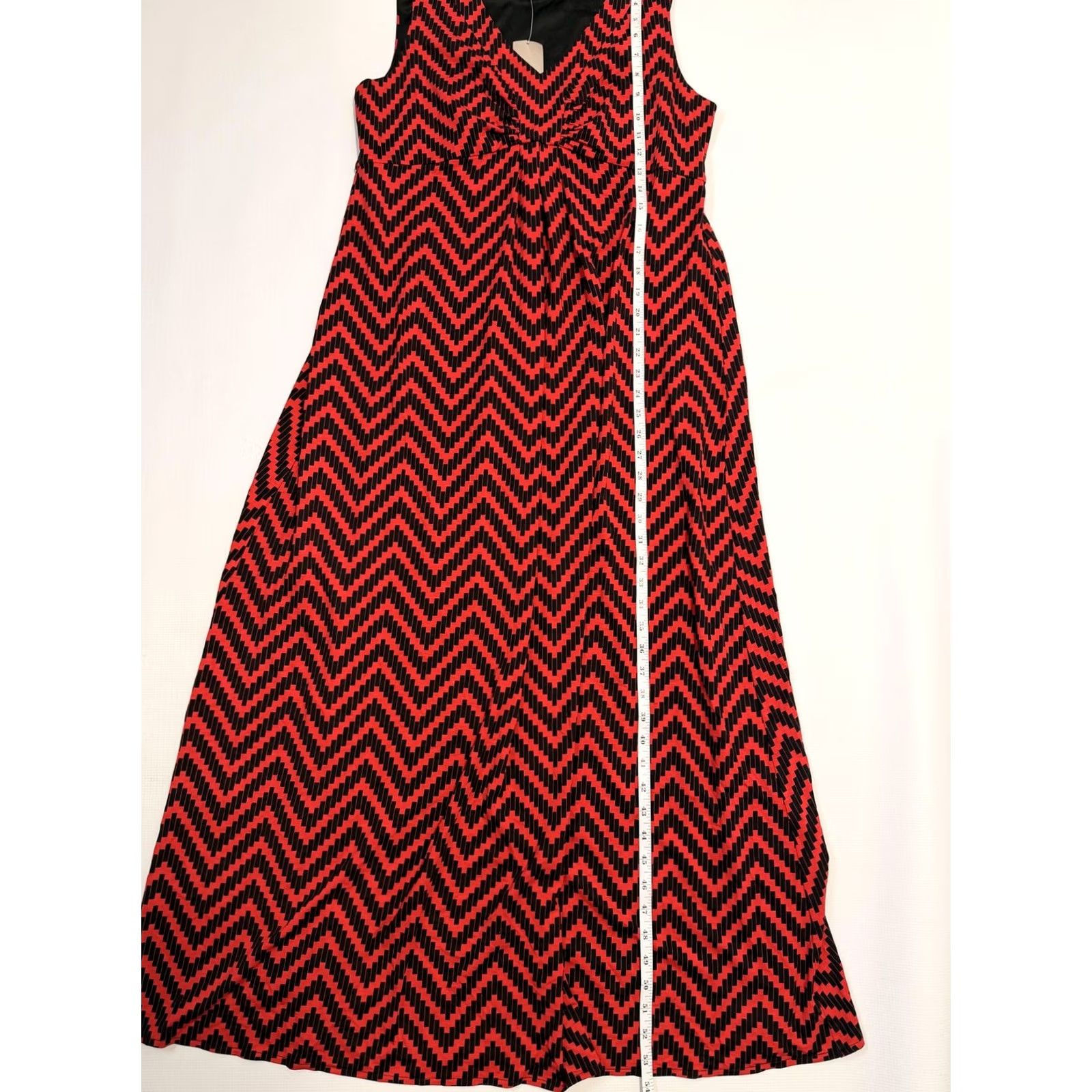 Vintage Chico's Dress Womens 2 Petite Red Black Chevron Maxi Sleeveless V Neck Dress Size XS / US 0-2 / IT 36-38 - 3 Thumbnail