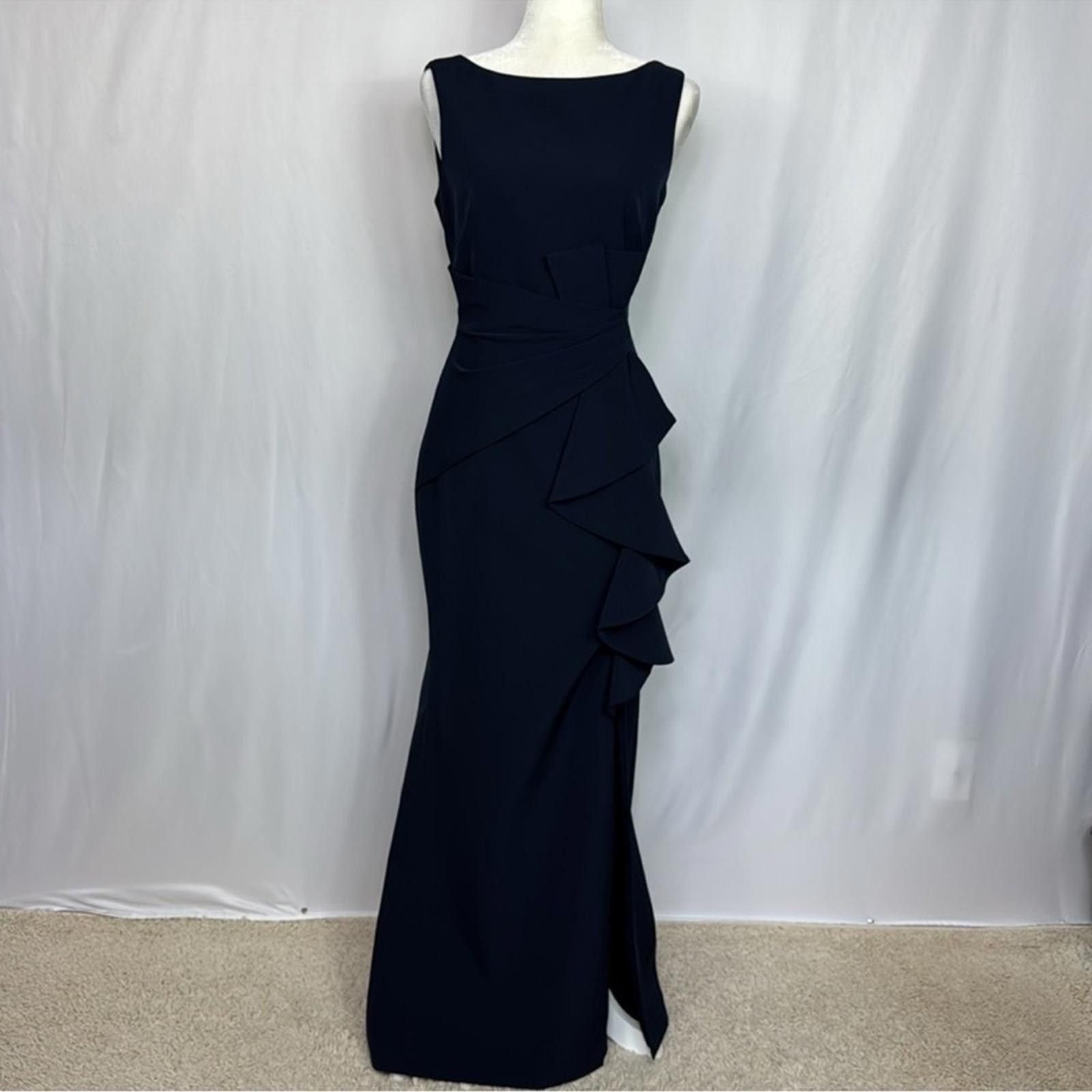 Designer Eliza J Ruffle Front Gown Dress Size 10 Navy Blue Sleeveless Size L / US 10 / IT 46 - 5 Thumbnail