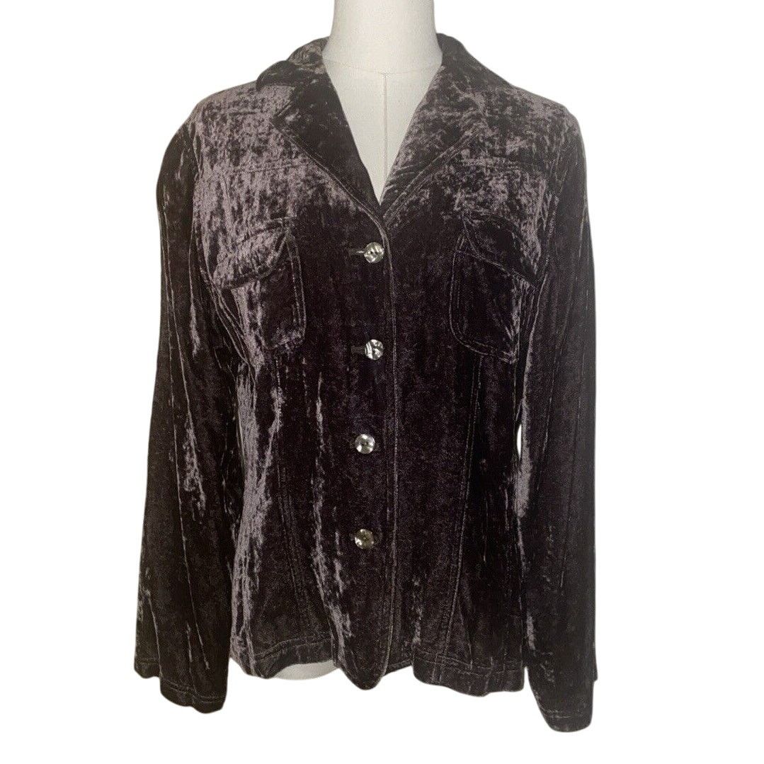 J. Jill j.jill Sz 10 Rich Plush Velvet Brown Jacket Size L / US 10 / IT 46 - 1 Thumbnail