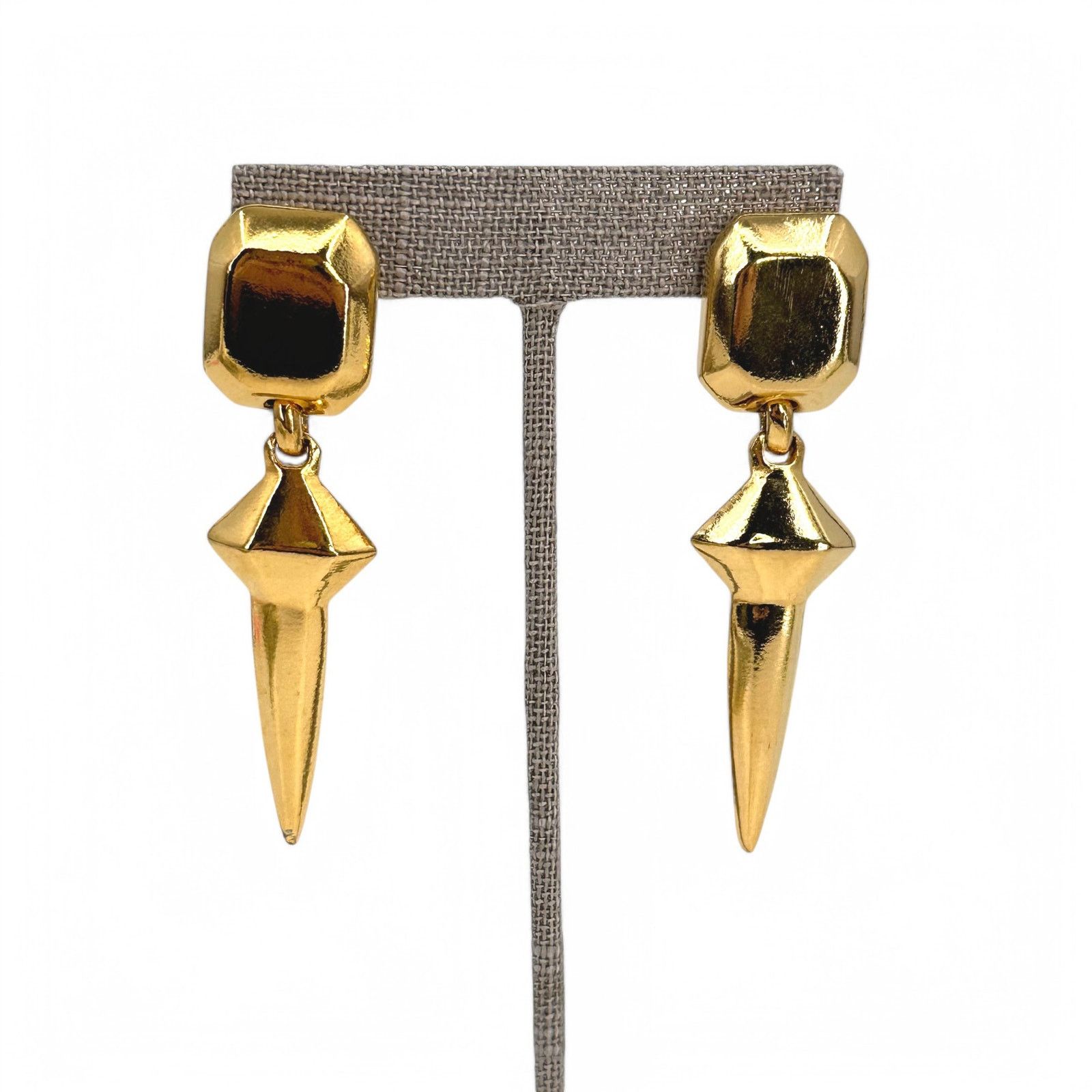 Vintage Vintage 80s Clara Studio Signed Earrings Shiny Gold Tone 3" Size ONE SIZE - 1 Thumbnail