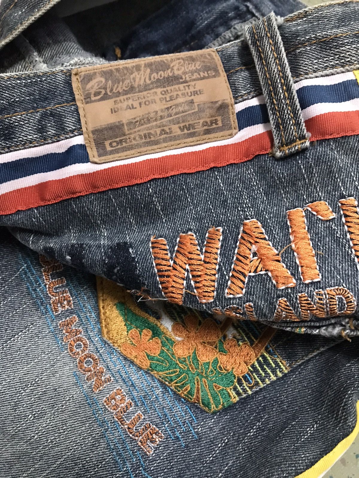 Hysteric Glamour Vintage Blue Moon Blue Striped Hawaii Embroidery Jeans Size US 33 - 8 Thumbnail