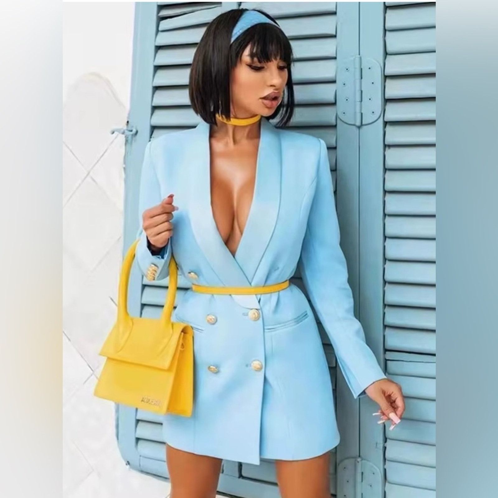 Other Stylish Light Blue Blazer Dress size S Size S / US 4 / IT 40 - 1 Thumbnail