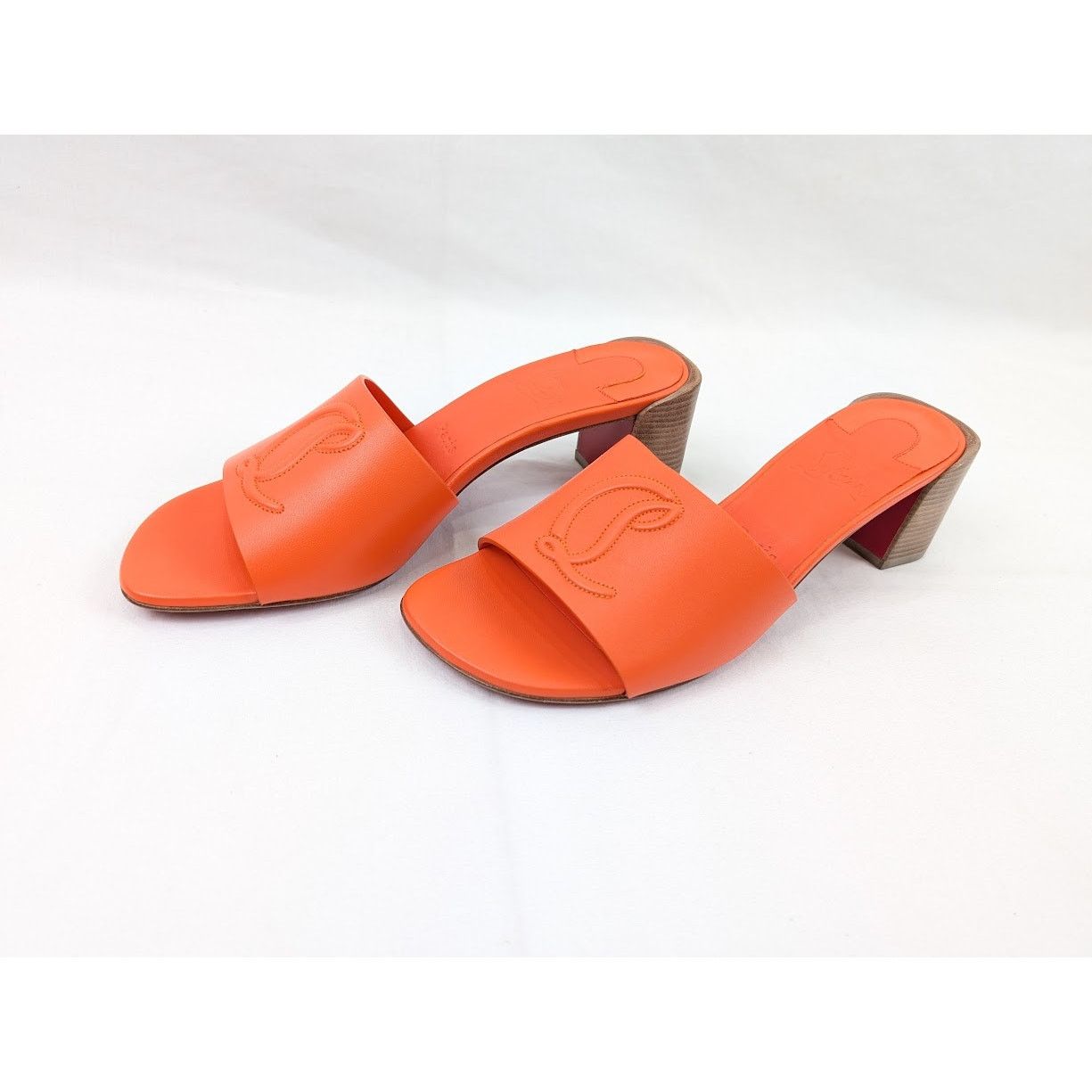 Christian Louboutin o1rshd1 Nappa Heel Mule in Vitamine/Lin Vitamine Size US 9 / IT 39 - 15 Thumbnail