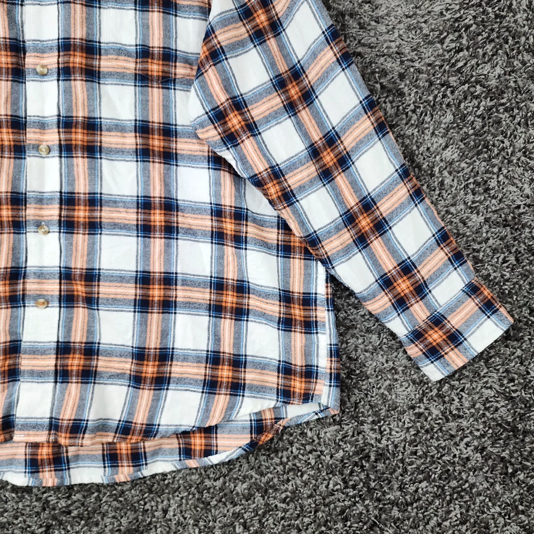 Izod VINTAGE IZOD Flannel Shirt Plaid Long Sleeve Button-Up 2XL White Blue Orange Mens Size US XXL / EU 58 / 5 - 2 Thumbnail