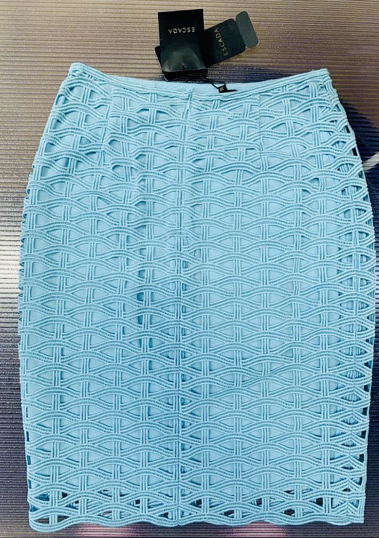 Escada ESCADA Runway Turquoise Blue Shell Knit Summer Skirt 34 New Size 24" / US 00 / IT 34 - 5 Thumbnail