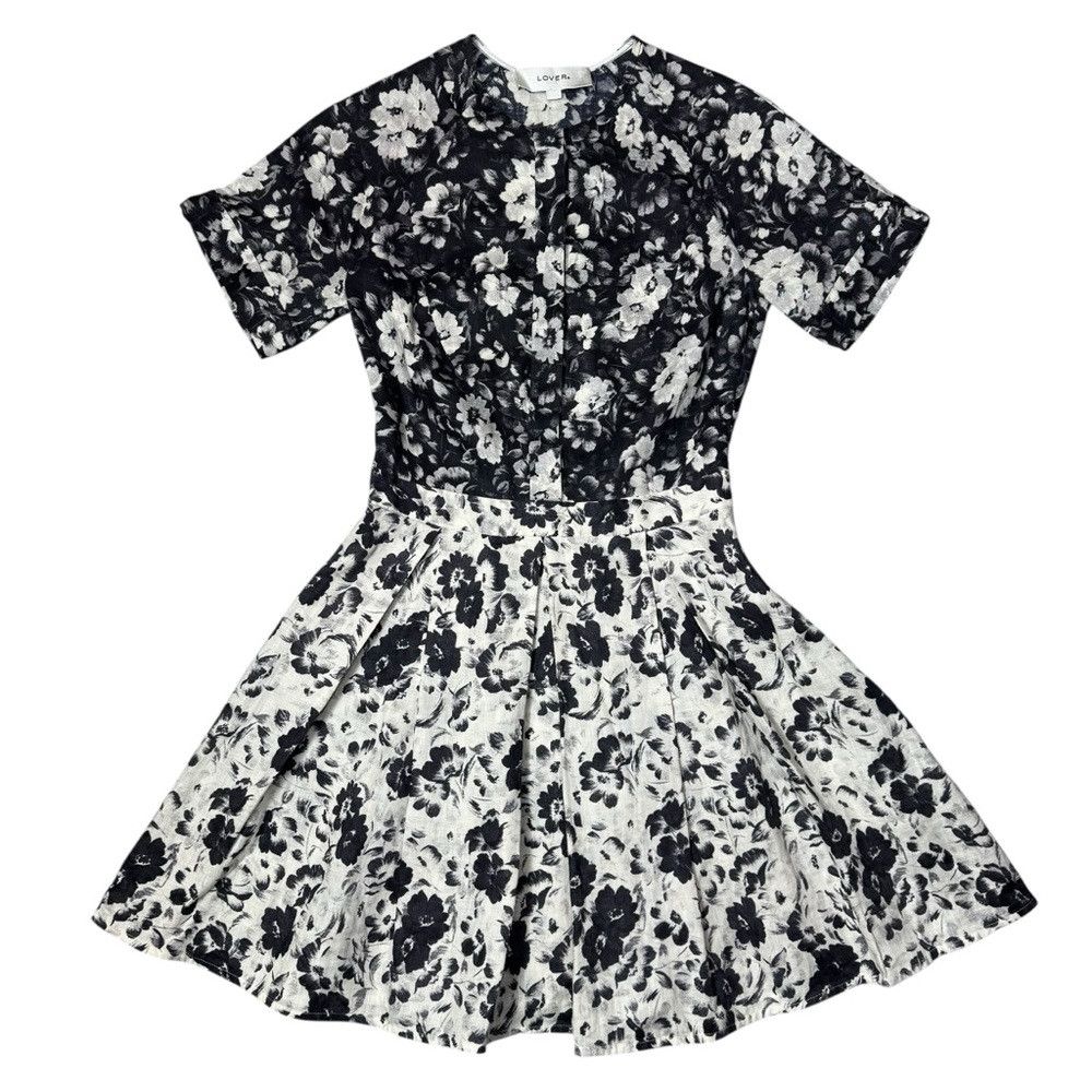 Other LOVER Black Floral Linen Short Sleeve Front Button Mini Dre Size XS / US 0-2 / IT 36-38 - 5 Thumbnail