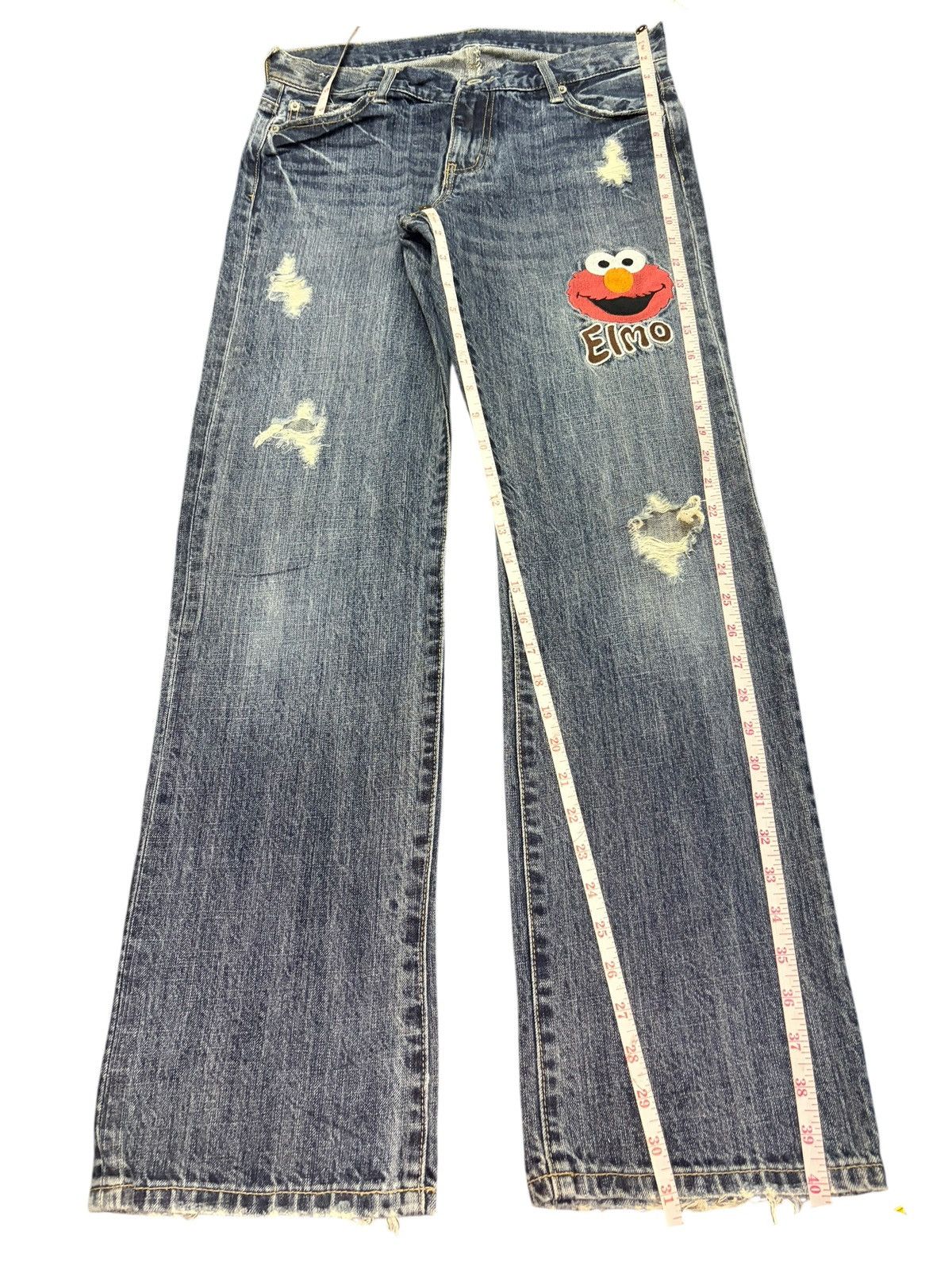Disney Elmo Sesame Street Embroidered Distress Jeans Size 31" - 7 Thumbnail