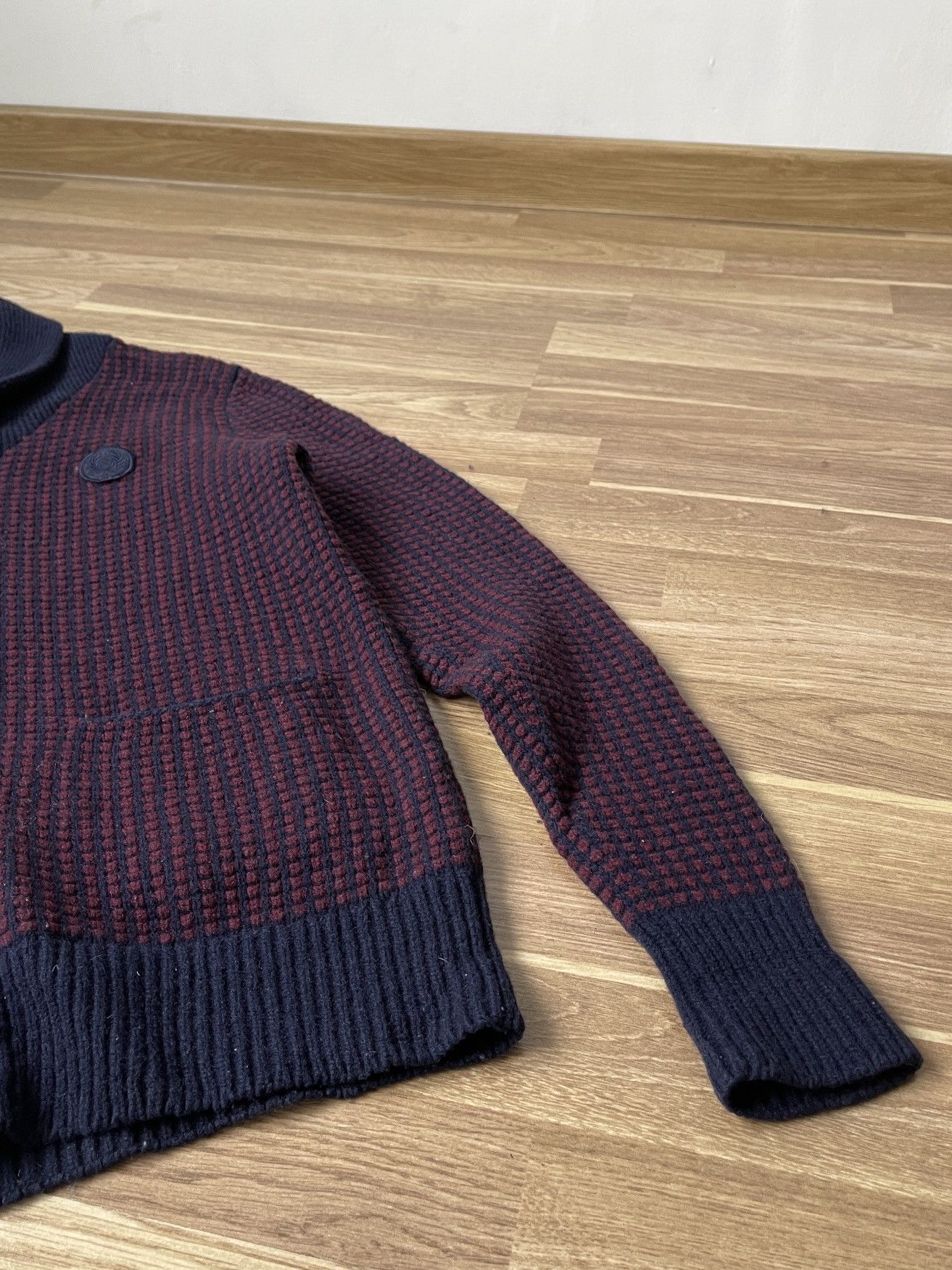 Fred Perry Fred Perry Two Tone Waffle Shawl Navy Red Wool Cardigan M Size US M / EU 48-50 / 2 - 4 Thumbnail