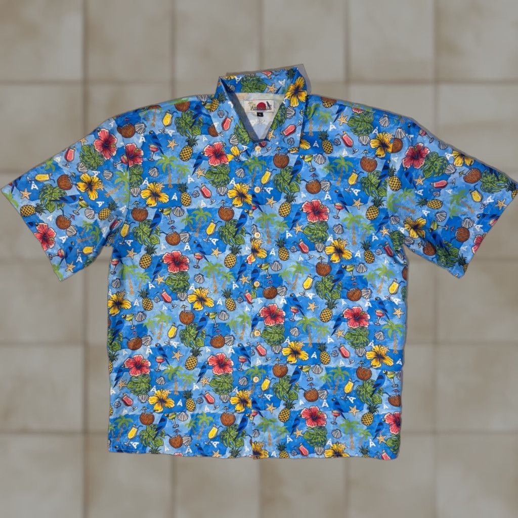 Vintage Aspenville Hawaiian Shirt XL Blue Macaw Pineapple Coconut Rum Martini Palm Tree Mens Size US XL / EU 56 / 4 - 1 Thumbnail