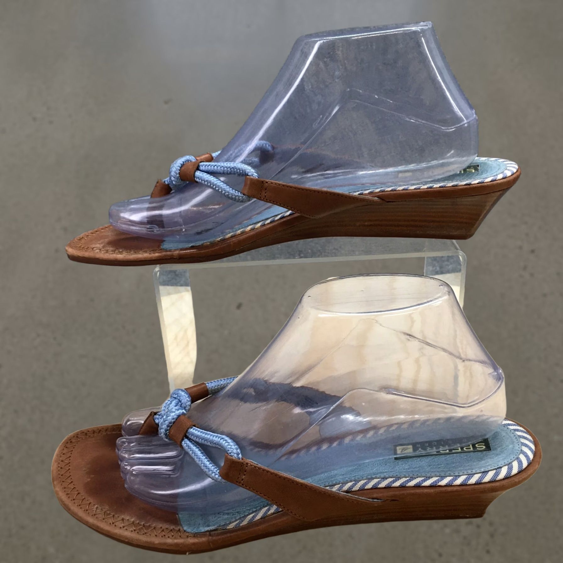 Sperry Sperry Sandals Womens 10 Brown Leather Blue Rope Thong Wedge Heels Slip On Size US 10 / IT 40 - 1 Thumbnail