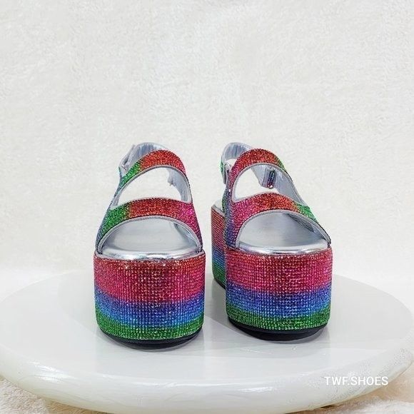 Other Oh Yeah Multi Color Rainbow 3" Platform Sparkling Rhinestone Size US 10 / IT 40 - 9 Thumbnail