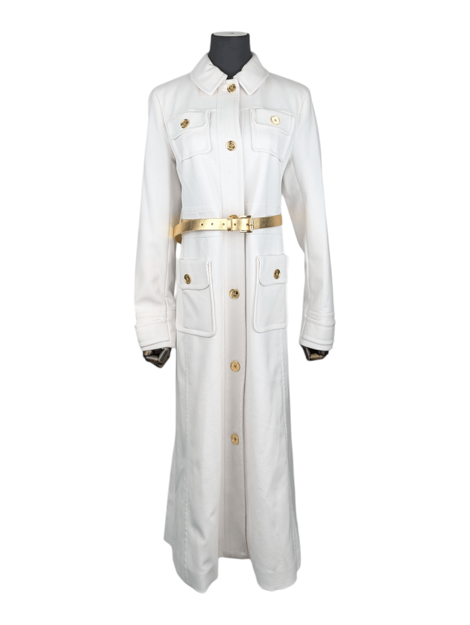 Michael Kors Michael Michael Kors White Long Coat With Gold Buttons Size L / US 10 / IT 46 - 1 Thumbnail
