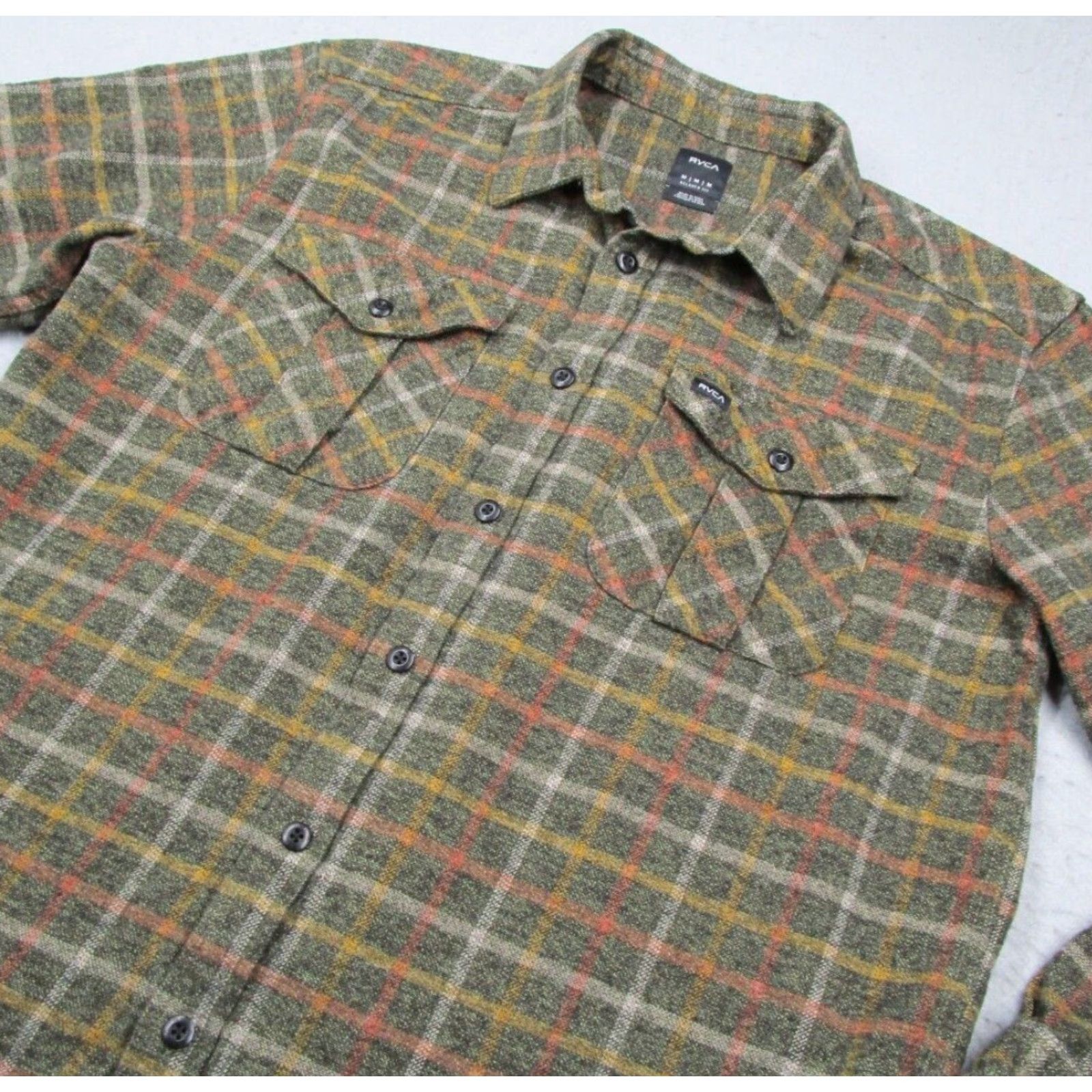 RVCA RVCA Mens Shirt Relaxed Fit Green Check Long Sleeve Button Up Hughes Flannel 100% Cotton Button-Up Family: Bohemian California Classic Outdoor Size US M / EU 48-50 / 2 - 2 Thumbnail