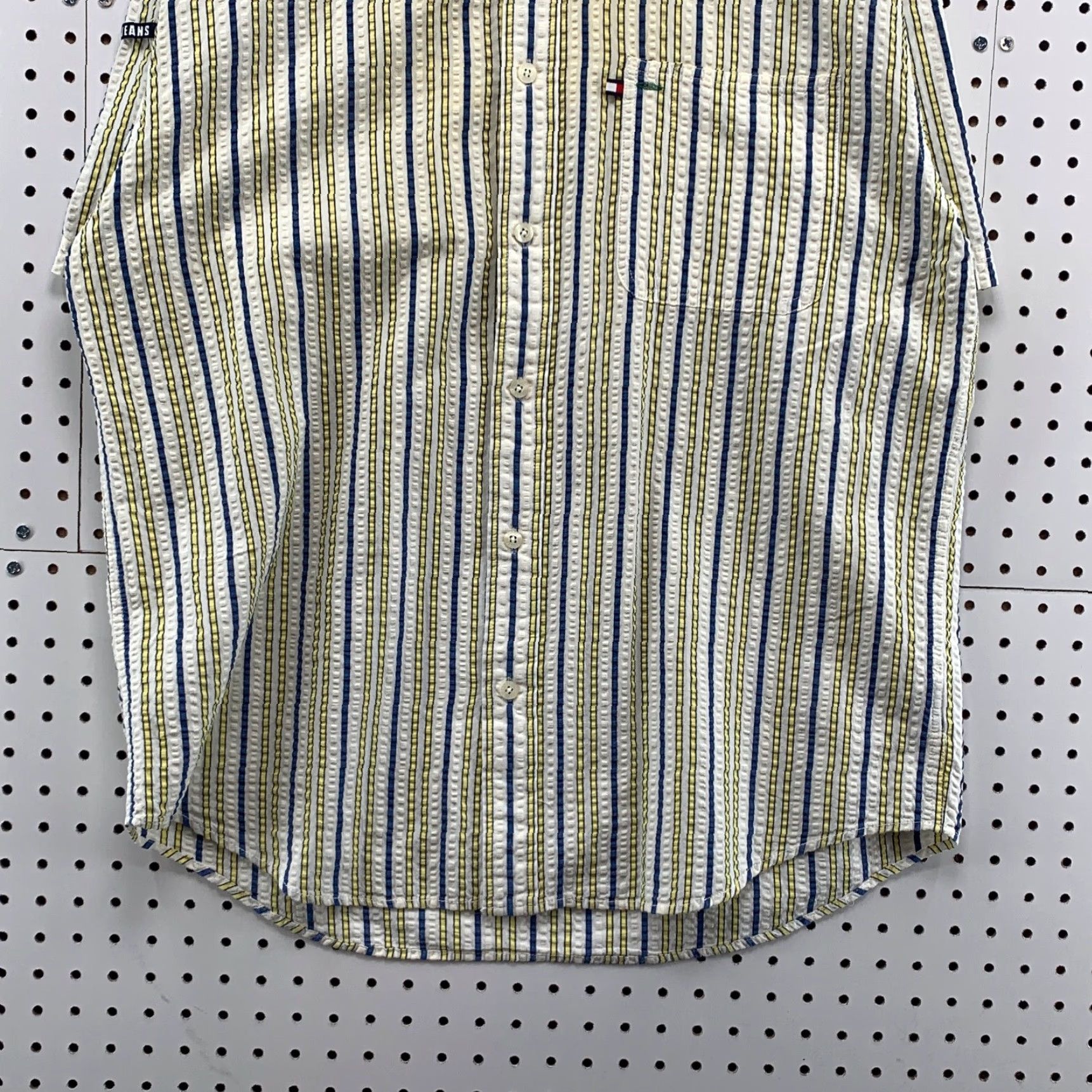 Tommy Hilfiger VINTAGE Tommy Jeans Button Shirt Short Sleeve Men Large Yellow SearSucker Size US L / EU 52-54 / 3 - 7 Thumbnail