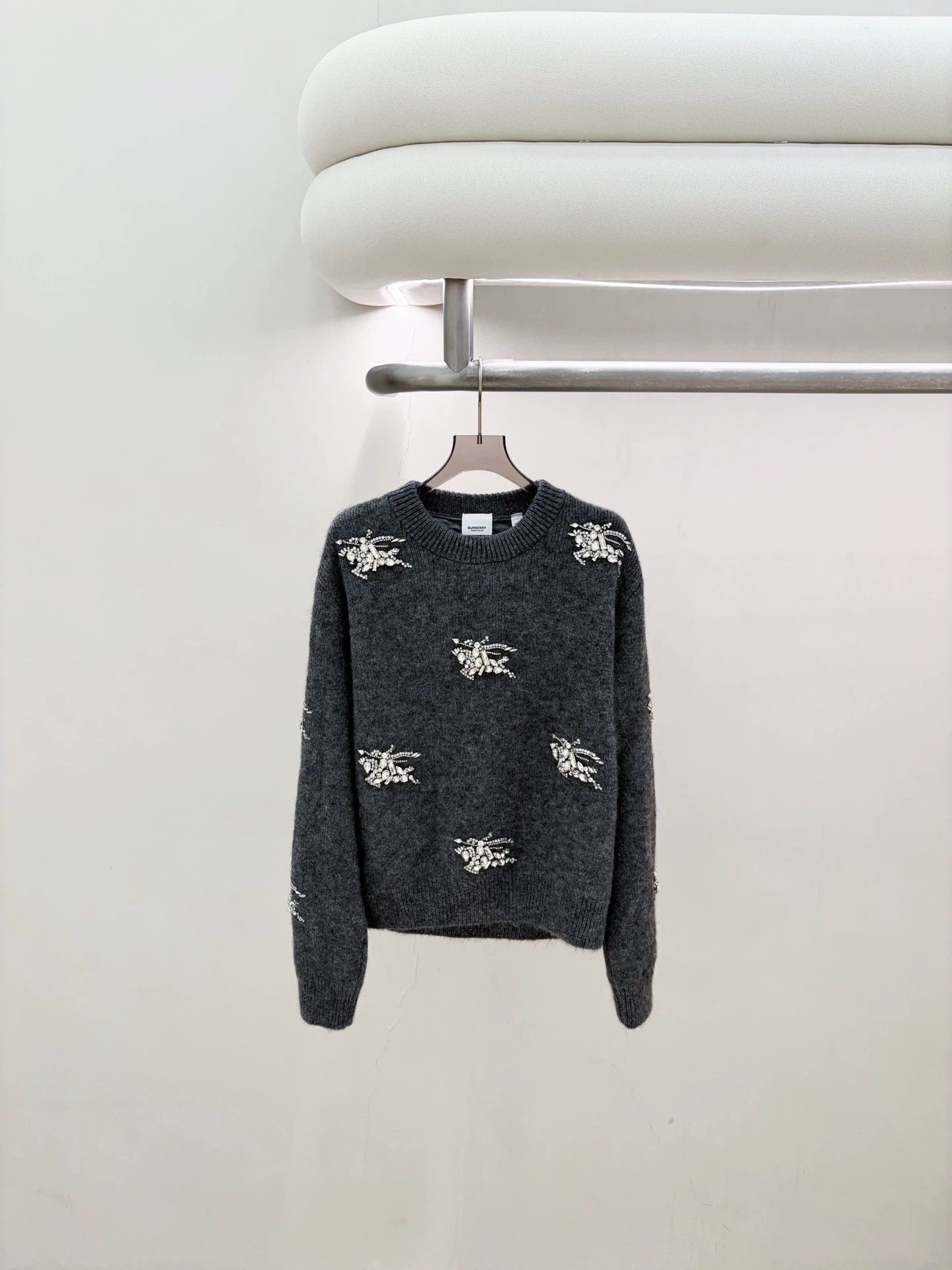 Burberry Burberry Gray Crystal Logo Sweater S 99 New Size S / US 4 / IT 40 - 1 Thumbnail