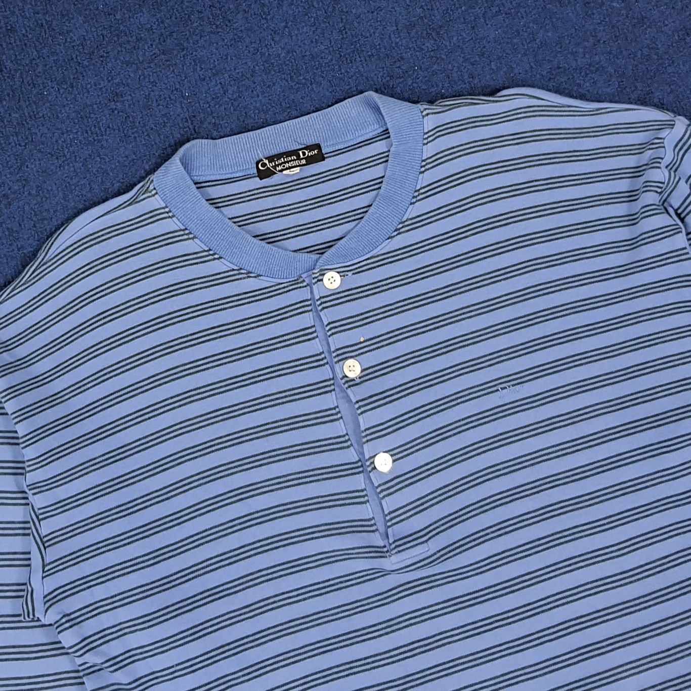 Christian Dior Monsieur × Vintage Vintage Christian Dior Striped Button Sweatshirt Size US M / EU 48-50 / 2 - 2 Thumbnail