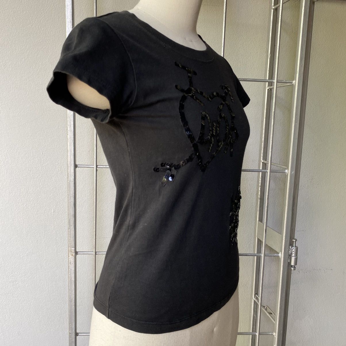 Dior Christian Diot Black Sequin Logo Tee Size M / US 6-8 / IT 42-44 - 4 Thumbnail