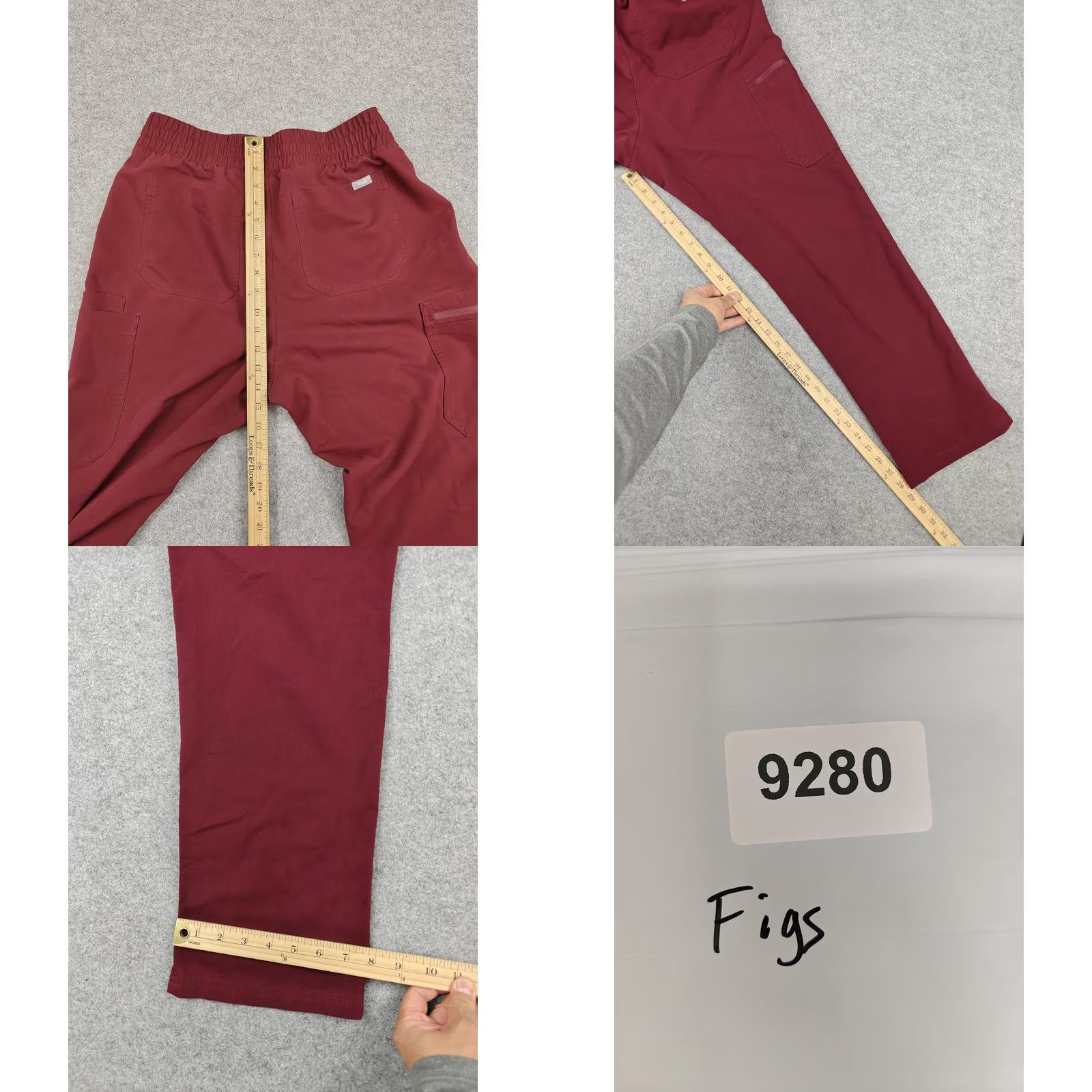 Vintage FIGS Scrub Pants Womens Large Red Technical Collection Drawstring Cargo Pockets Size 36" / US 14 / IT 50 - 8 Thumbnail