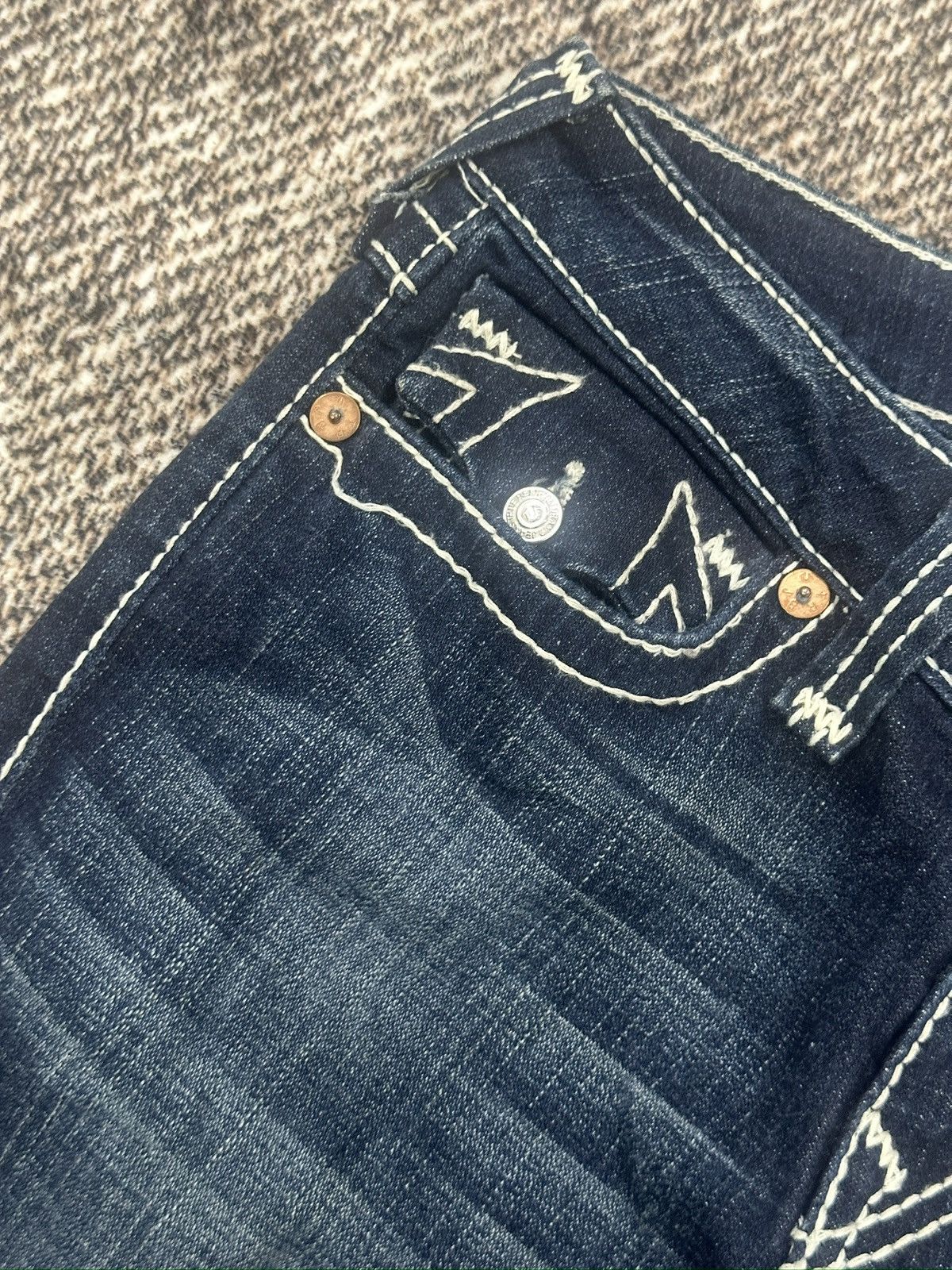 True Religion × Vintage Bootcut True Religion White Stich On Black Size US 33 - 4 Thumbnail