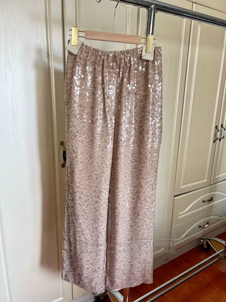 Brunello Cucinelli Brunello Cucinelli Full Sequin Silk Wide Leg Pants Size 26" / US 2 / IT 38 - 3 Thumbnail