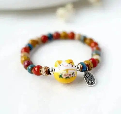 Jewelry Cute Lucky Cat Beaded Bracelet Size ONE SIZE - 7 Thumbnail