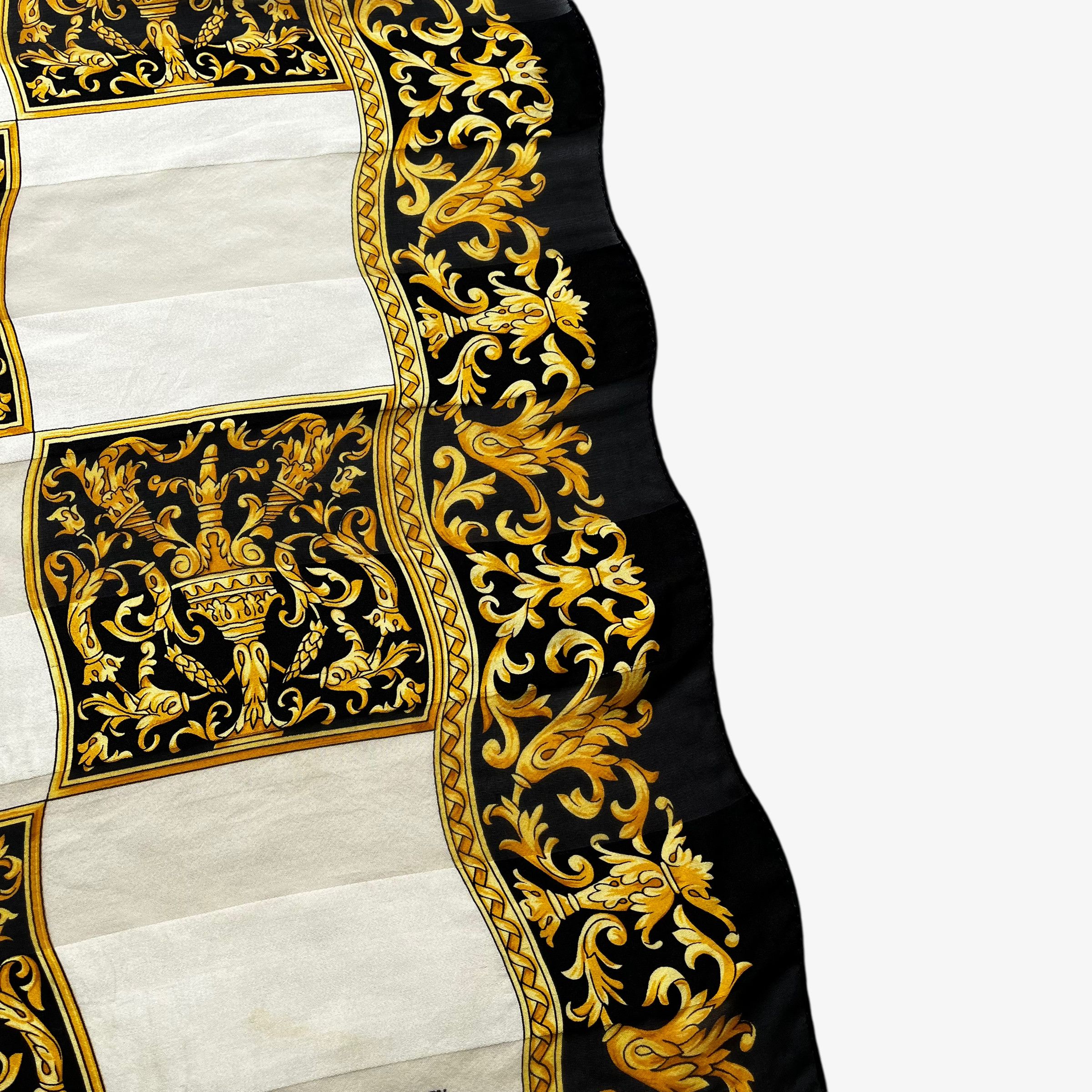 Paolo Gucci Vintage 80s Paolo Gucci Baroque Checkered Print Silk Scarf Size ONE SIZE - 3 Thumbnail