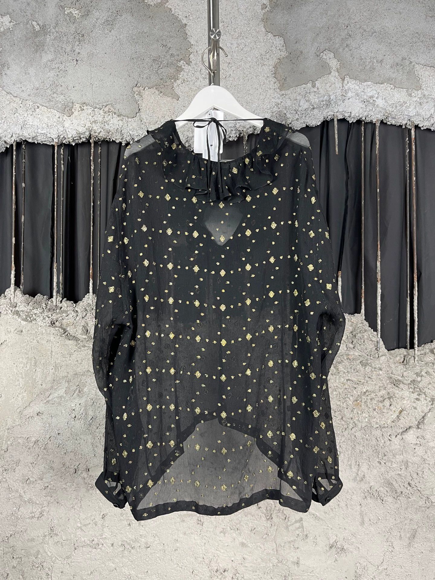 Saint Laurent Paris SLP Women's Heavy Crepe Jacquard Blouse Size 39 Size XS / US 0-2 / IT 36-38 - 2 Thumbnail