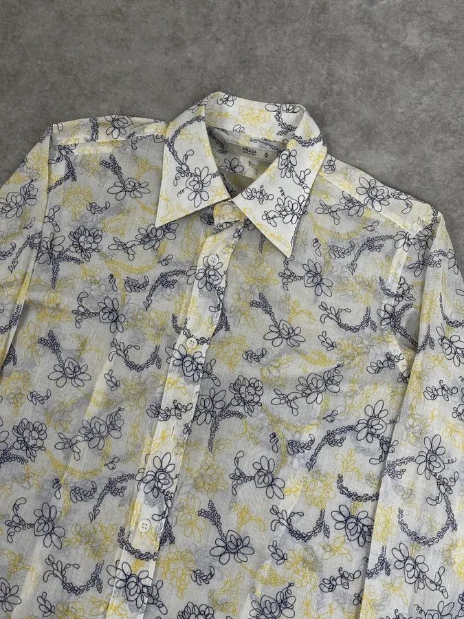 Prada Prada White Clear Sweet Flowers Shirt Size US S / EU 44-46 / 1 - 5 Thumbnail