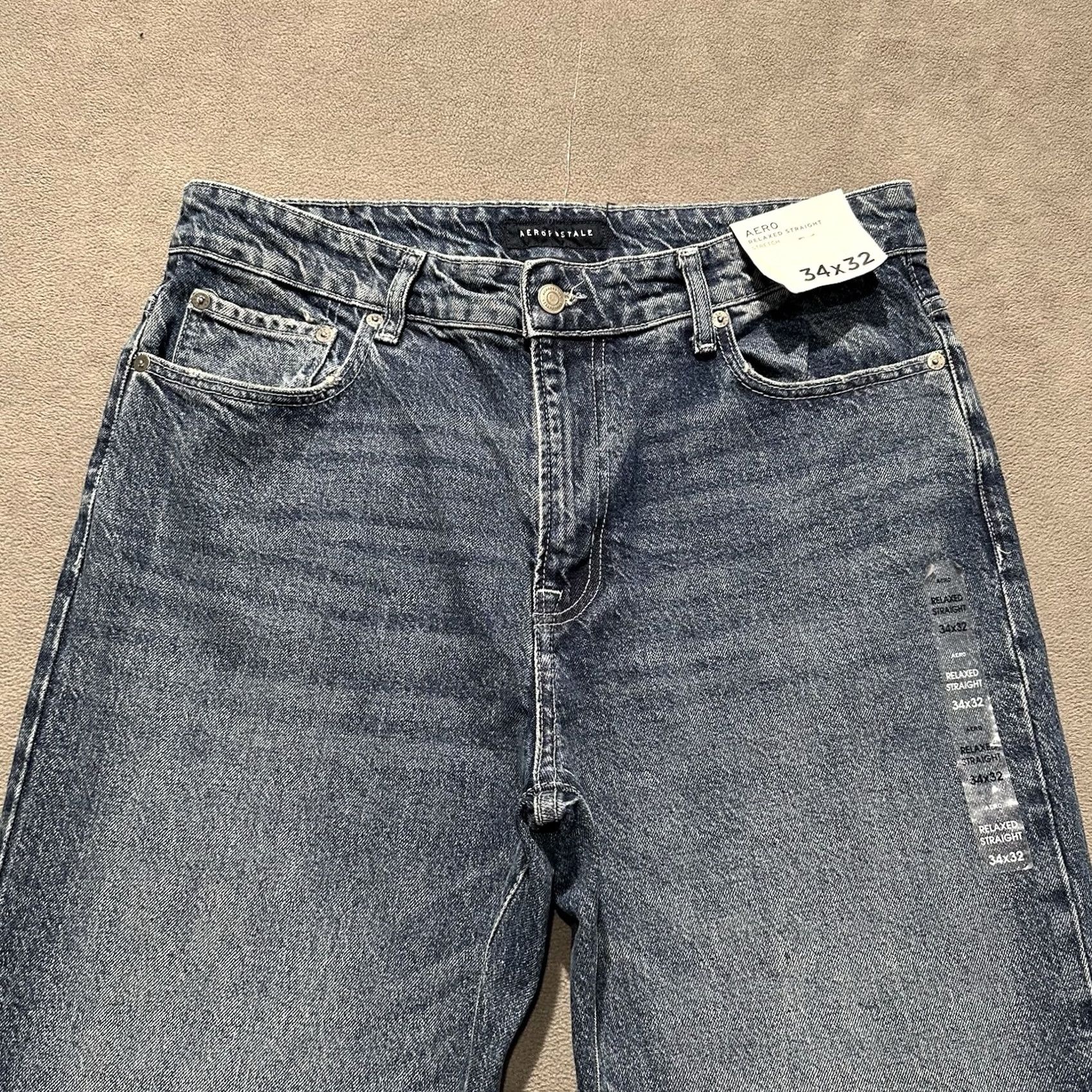 Vintage Aero Jeans Mens 34x32 Blue Denim Relaxed Straight Stretch Casual Stonewash Jeans Size US 34 / EU 50 - 3 Thumbnail