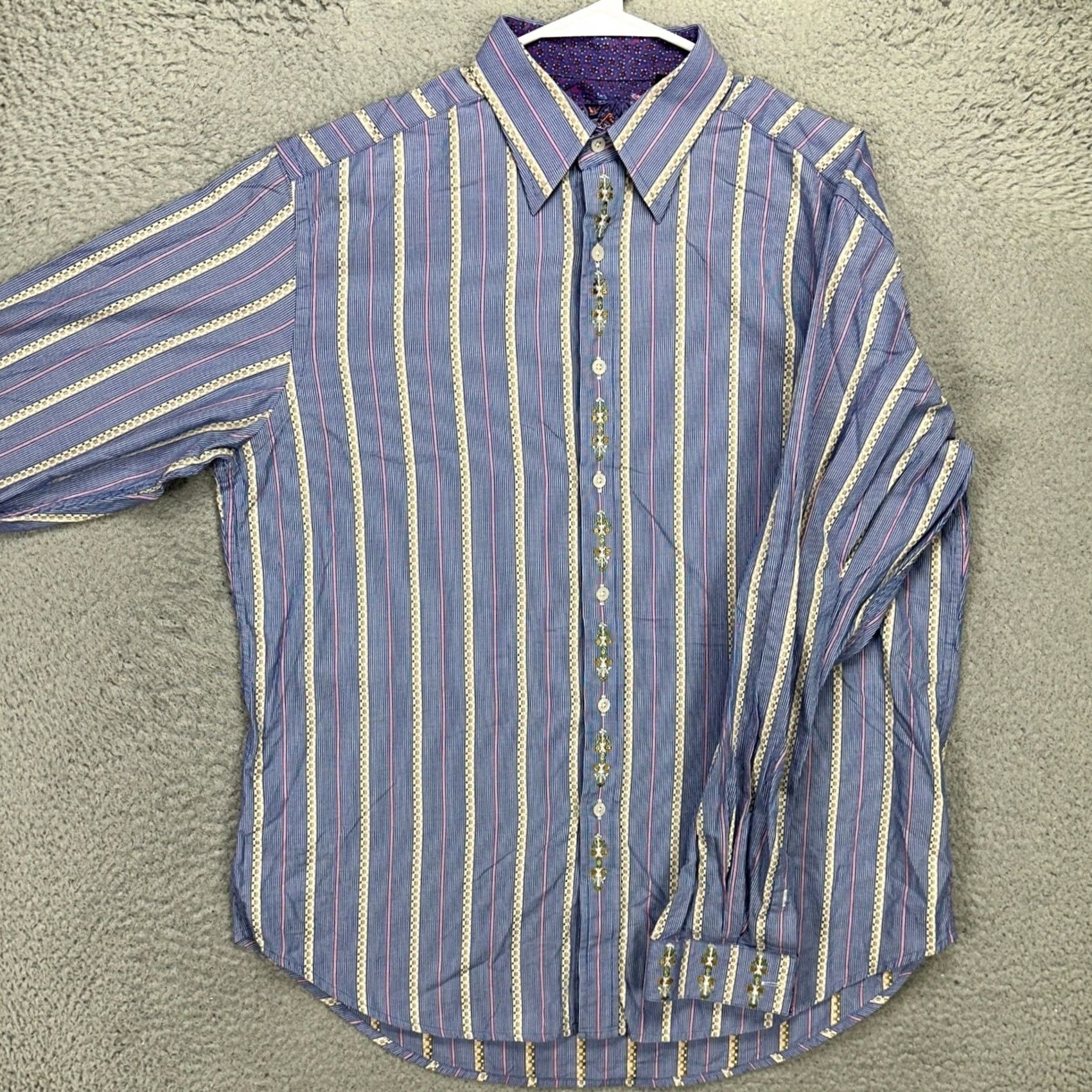 Robert Graham Robert Graham Shirt Men Button-Up Large Blue Stripe Slit Cuff Embroidered Casual Size US L / EU 52-54 / 3 - 2 Thumbnail