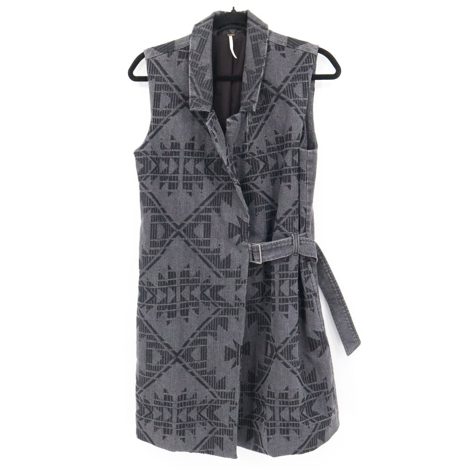 Free People ree People Longline Denim Vest Womens XS Gray Aztec Belted Size XS / US 0-2 / IT 36-38 - 1 Thumbnail