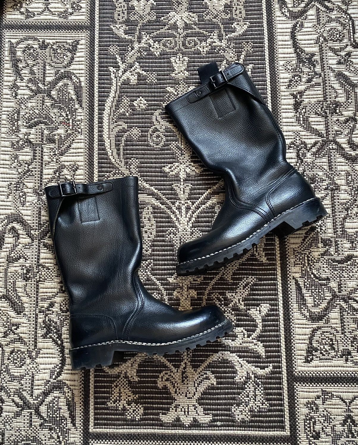 image of Vintage Genuine Leather High Army Military Steel Toe Boots in Black, Men's (Size 7)