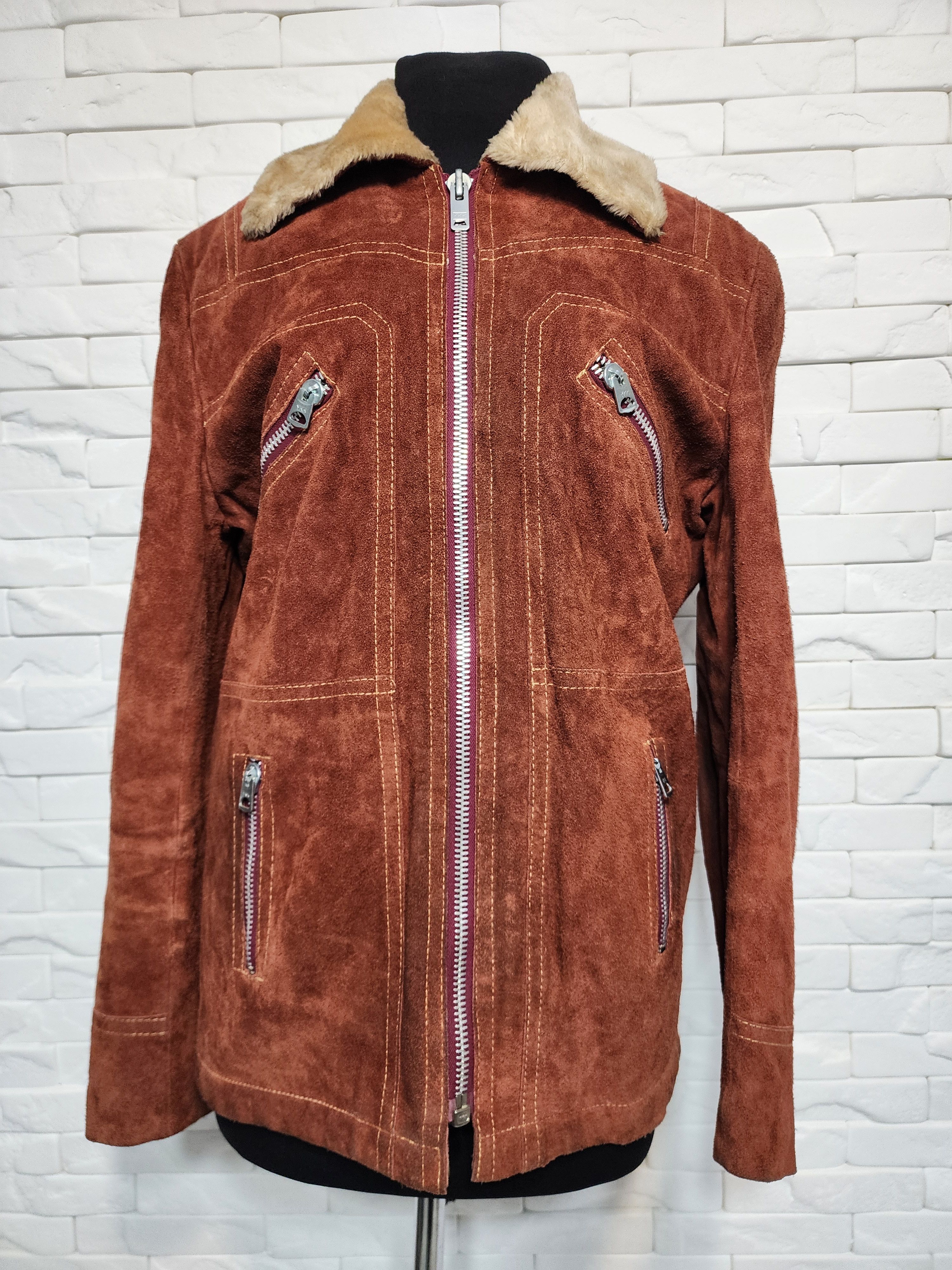 Genuine Leather Men's Suede Style Jacket: Faux Fur Insulation, Size US L / EU 52-54 / 3 - 1 Thumbnail