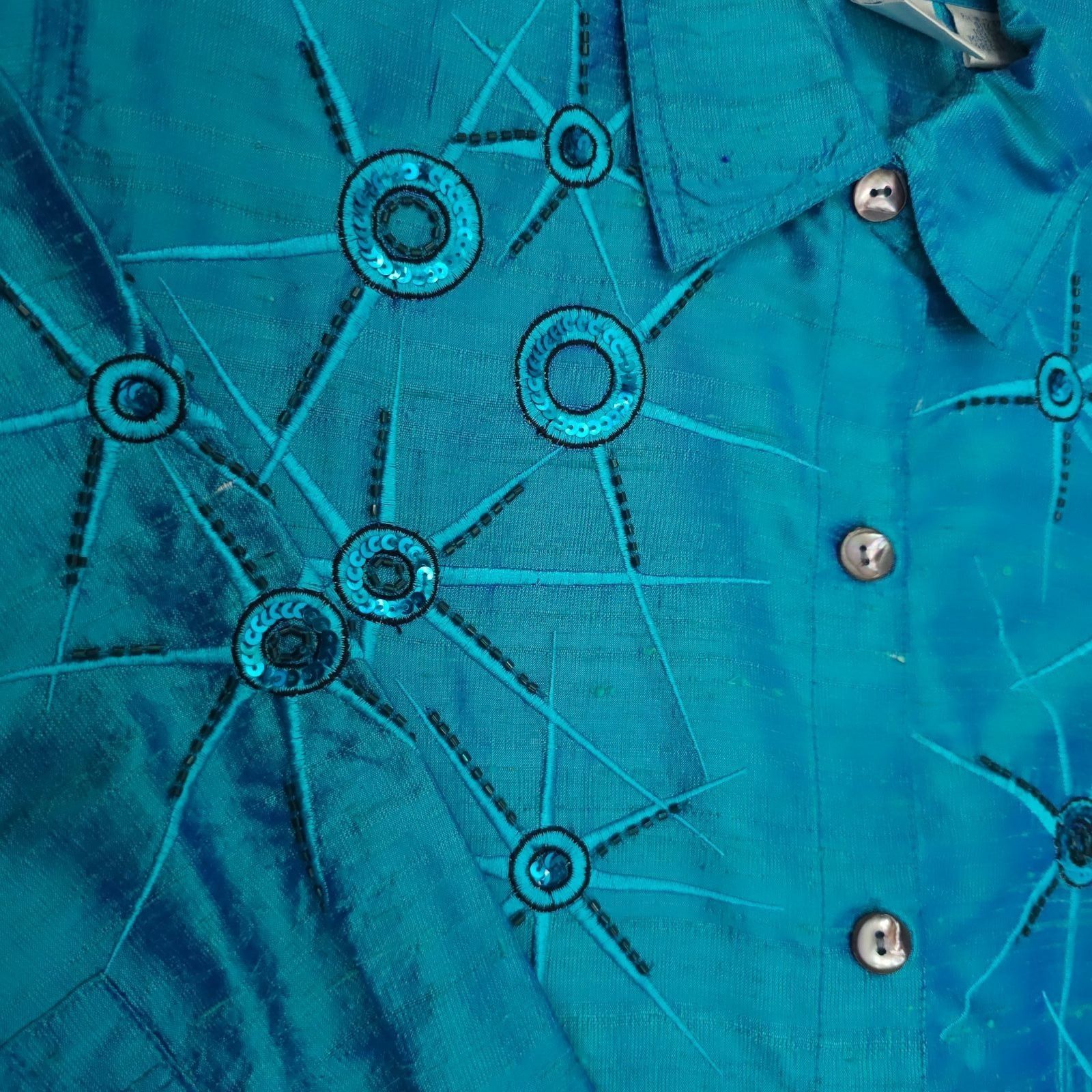 Other Bleu Bayou Silk Shirt L Starburst Sequin Cyber Y2K Whimsy Size L / US 10 / IT 46 - 16 Thumbnail