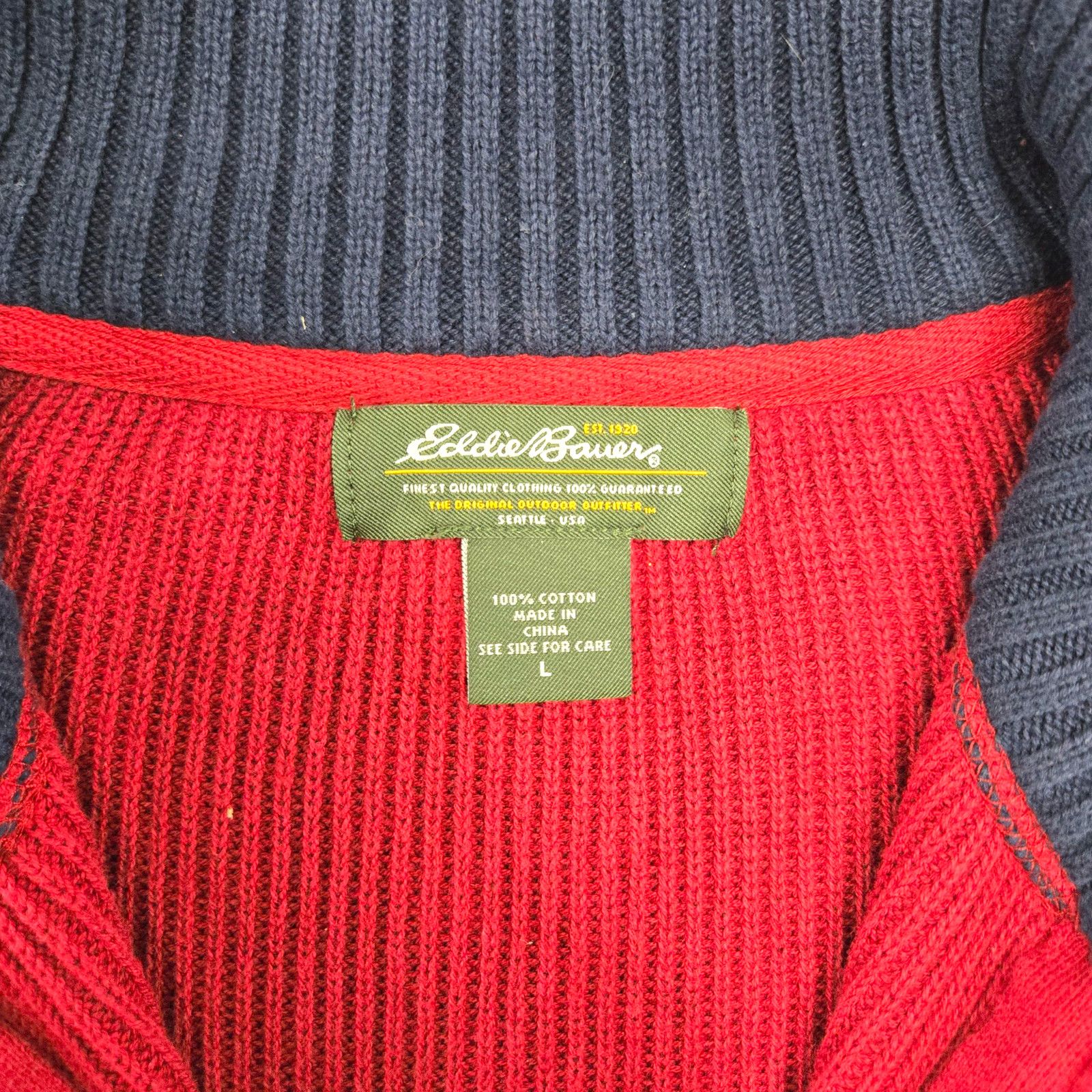 Eddie Bauer Eddie Bauer Red Half Zip Striped Knit Sweater Size Large Size US L / EU 52-54 / 3 - 7 Thumbnail