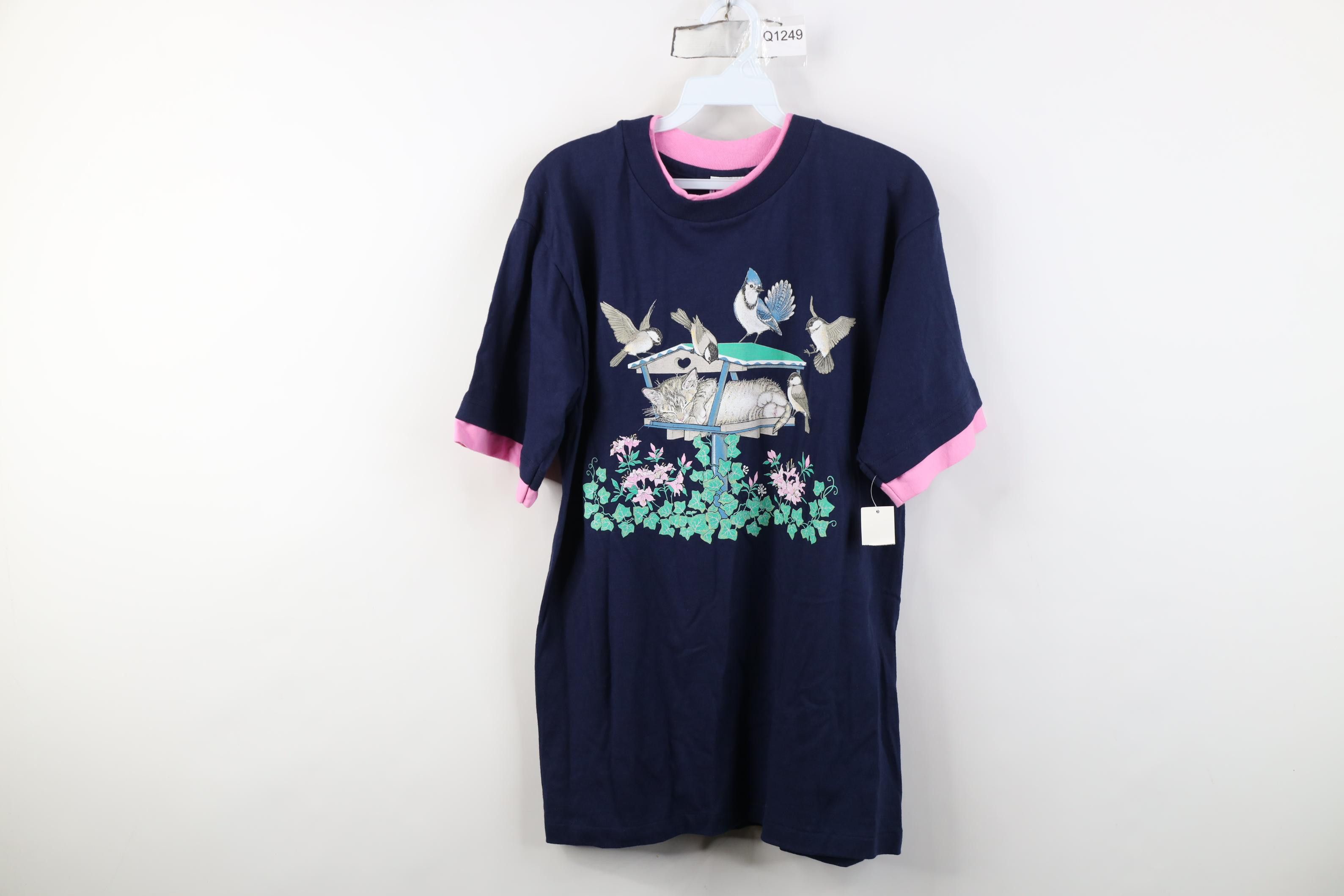 Vintage Deadstock Vintage 90s Streetwear Cat Kitten Bird T-Shirt Size M / US 6-8 / IT 42-44 - 1 Thumbnail
