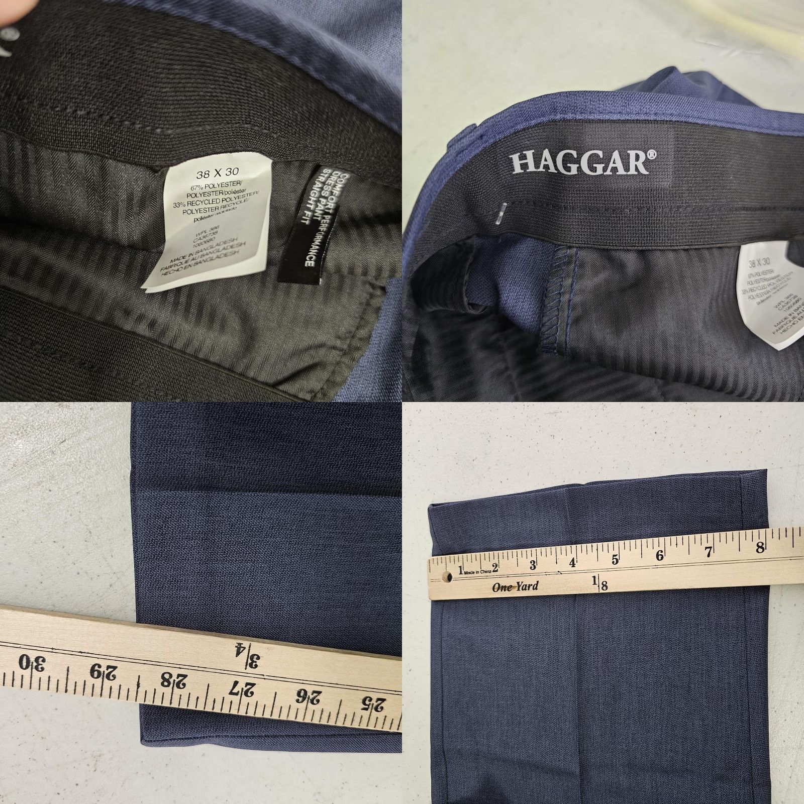 Haggar Haggar Dress Pants Men 38x30 Blue Regular Straight Front Flat Front Poly Blend Super Flex Waistband REPREVE Business Workwear Mens Pants Blue Size US 38 / EU 54 - 8 Thumbnail