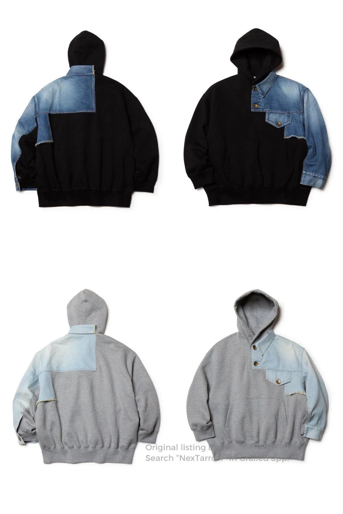 Kolor stylish black denim hoodie with blue patch. Size US M / EU 48-50 / 2 - 6 Thumbnail