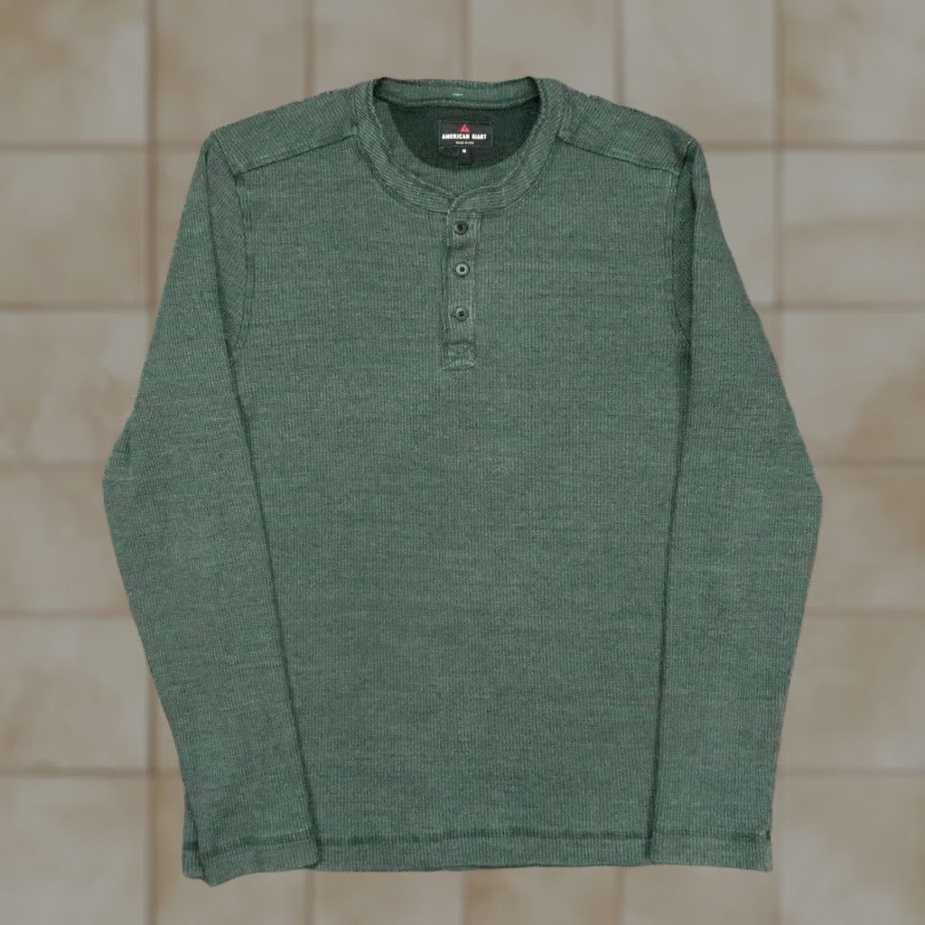 Vintage American Giant Shirt Mens Medium Green Long Sleeve Tee Henley Waffle Knit Size US M / EU 48-50 / 2 - 1 Thumbnail