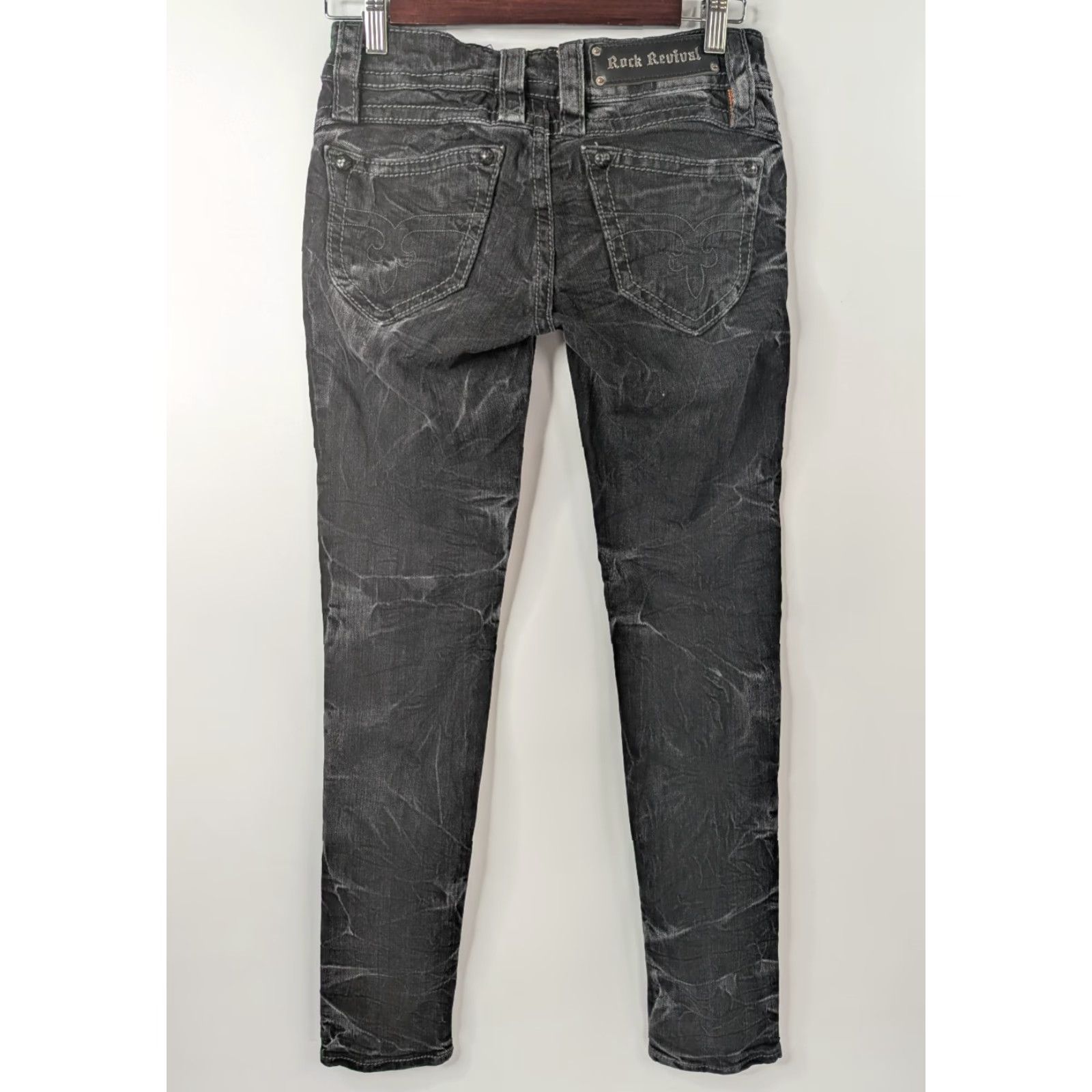 Vintage Rock Revival Rock Revival Jeans Skinny Rock Revival Pat Skinny Jeans Women’s Size 25 Low Rise Black Acid Wash RRJ8185SK Size 42" / US 20 - 5 Thumbnail