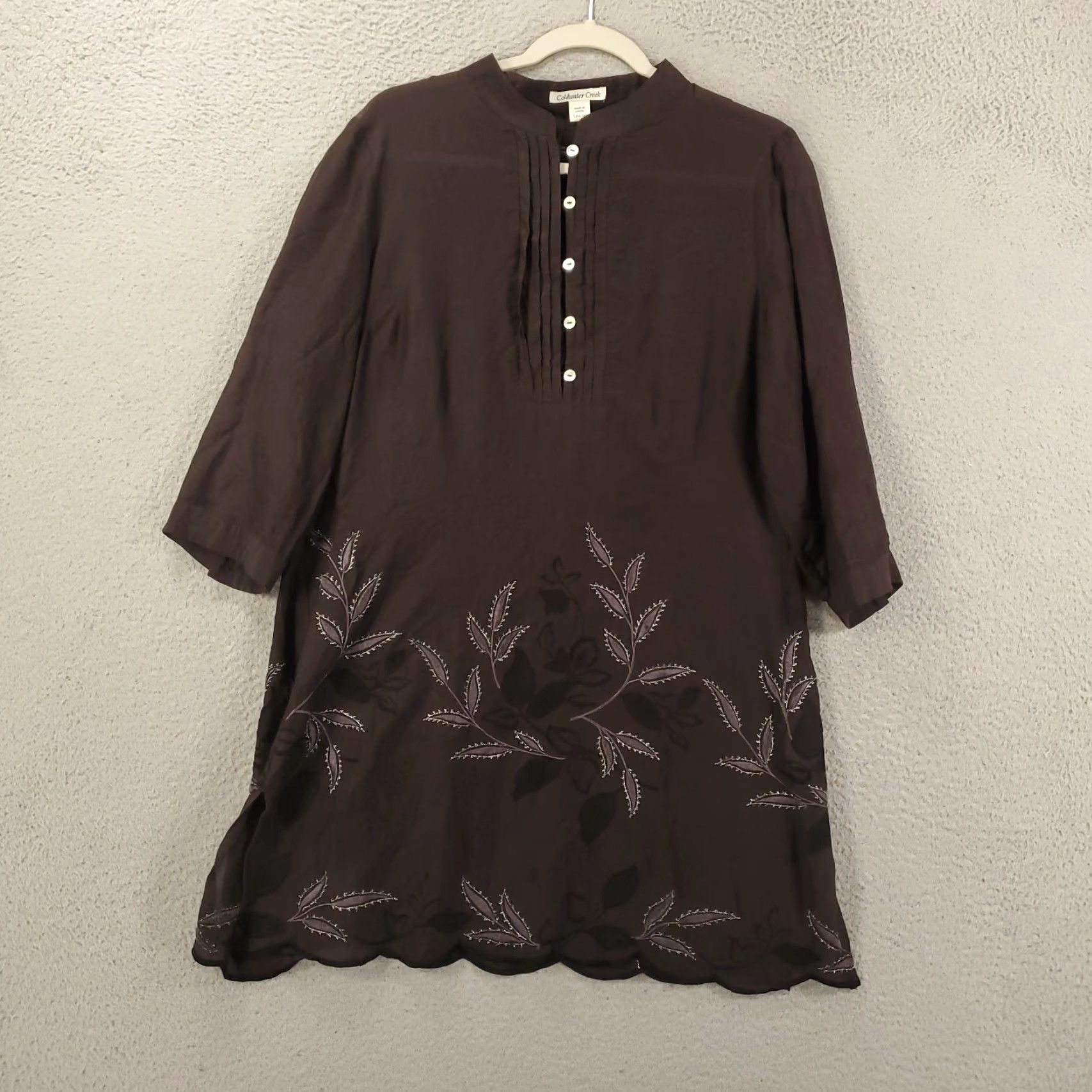 Coldwater Creek VINTAGE Coldwater Creek Silk Tunic Shirt Womens L Black Floral Embroidered Long Sleeve 14 16 Casual Size L / US 10 / IT 46 - 2 Thumbnail