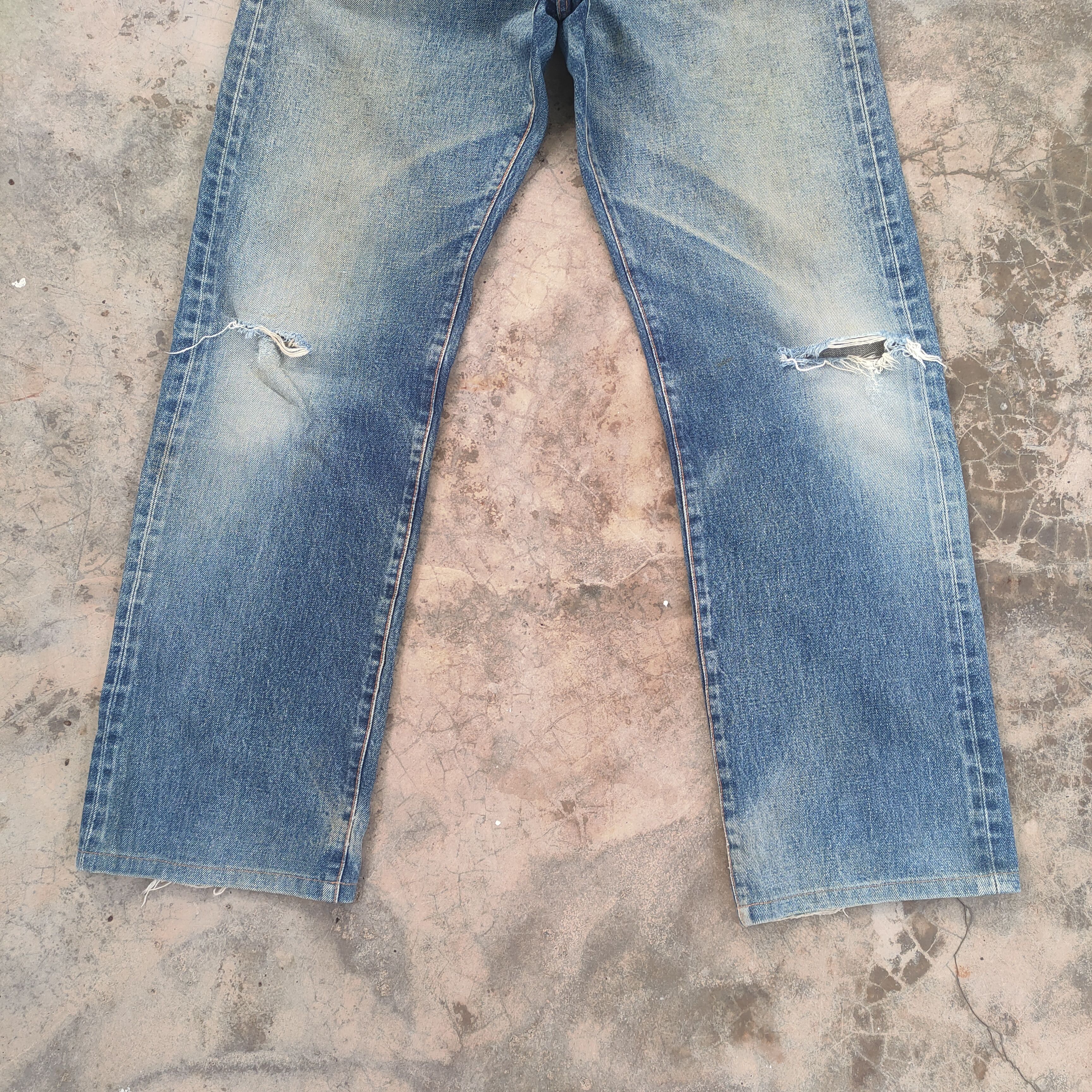 Japan Blue W30 VINTAGE BLUE WAY SELVEGE RIPPED JEANS DENIM PANTS Size US 30 / EU 46 - 4 Thumbnail
