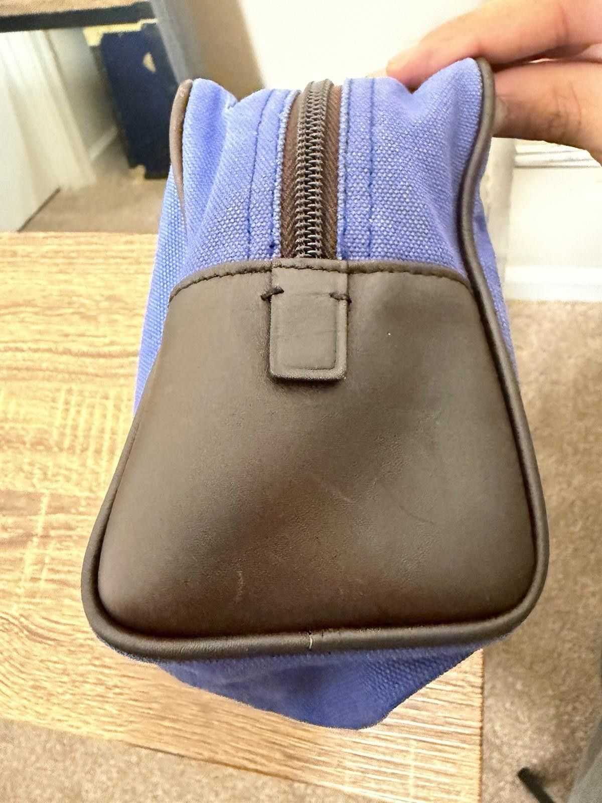 Prada Prada Blue Canvas Brown Leather Logo-Lined Clutch Pouch Bag Size ONE SIZE - 9 Thumbnail