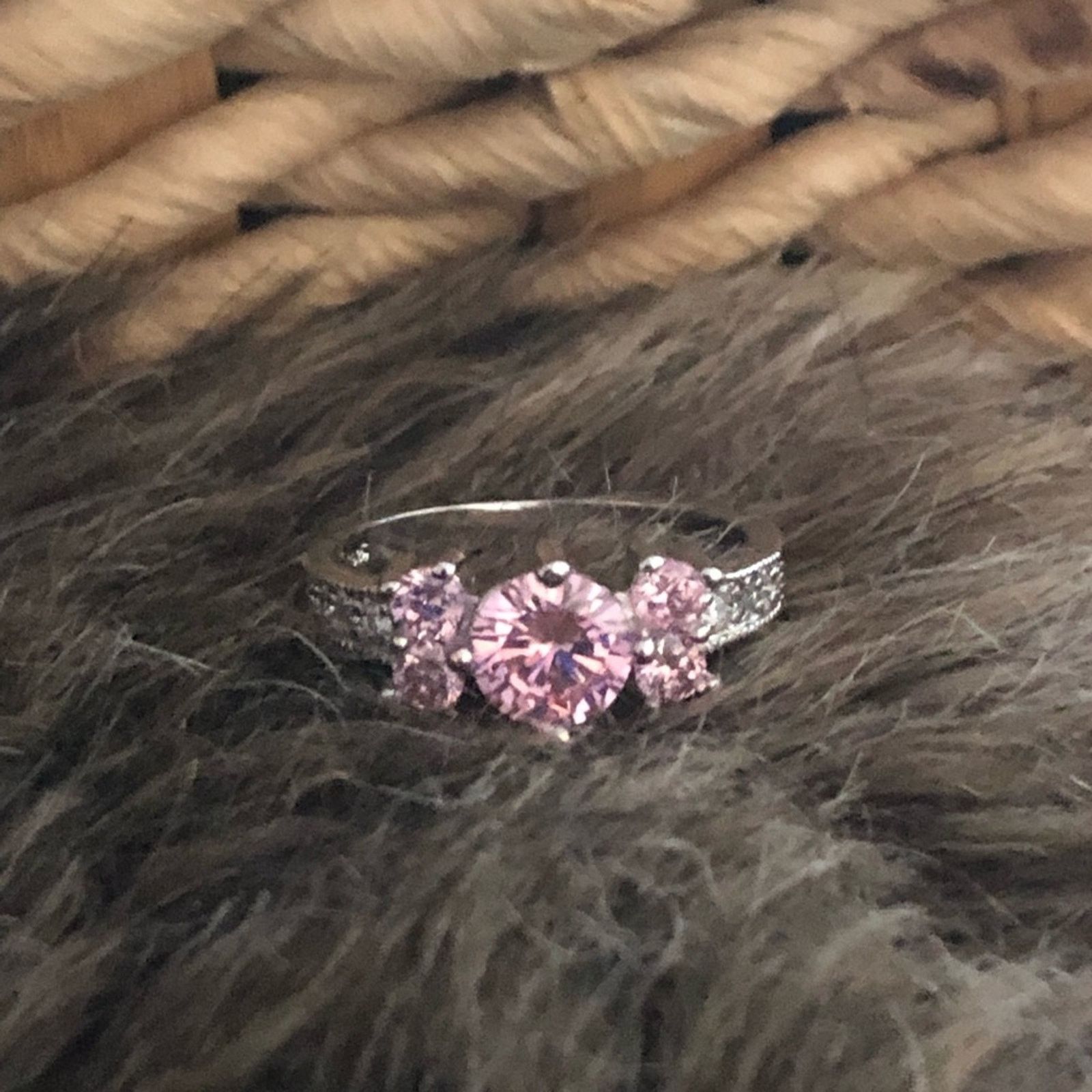 Jewelry Pink cubic zirconia 925 sterling silver band ring Size ONE SIZE - 2 Thumbnail