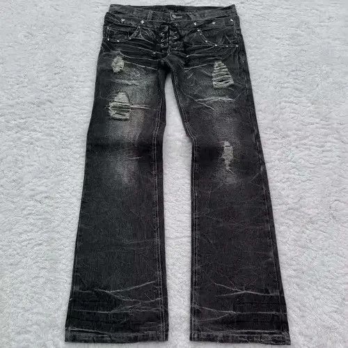 VIBE Retro Double Waist Lace Up Ripped Wide Leg Jeans Size US 35 - 1 Thumbnail