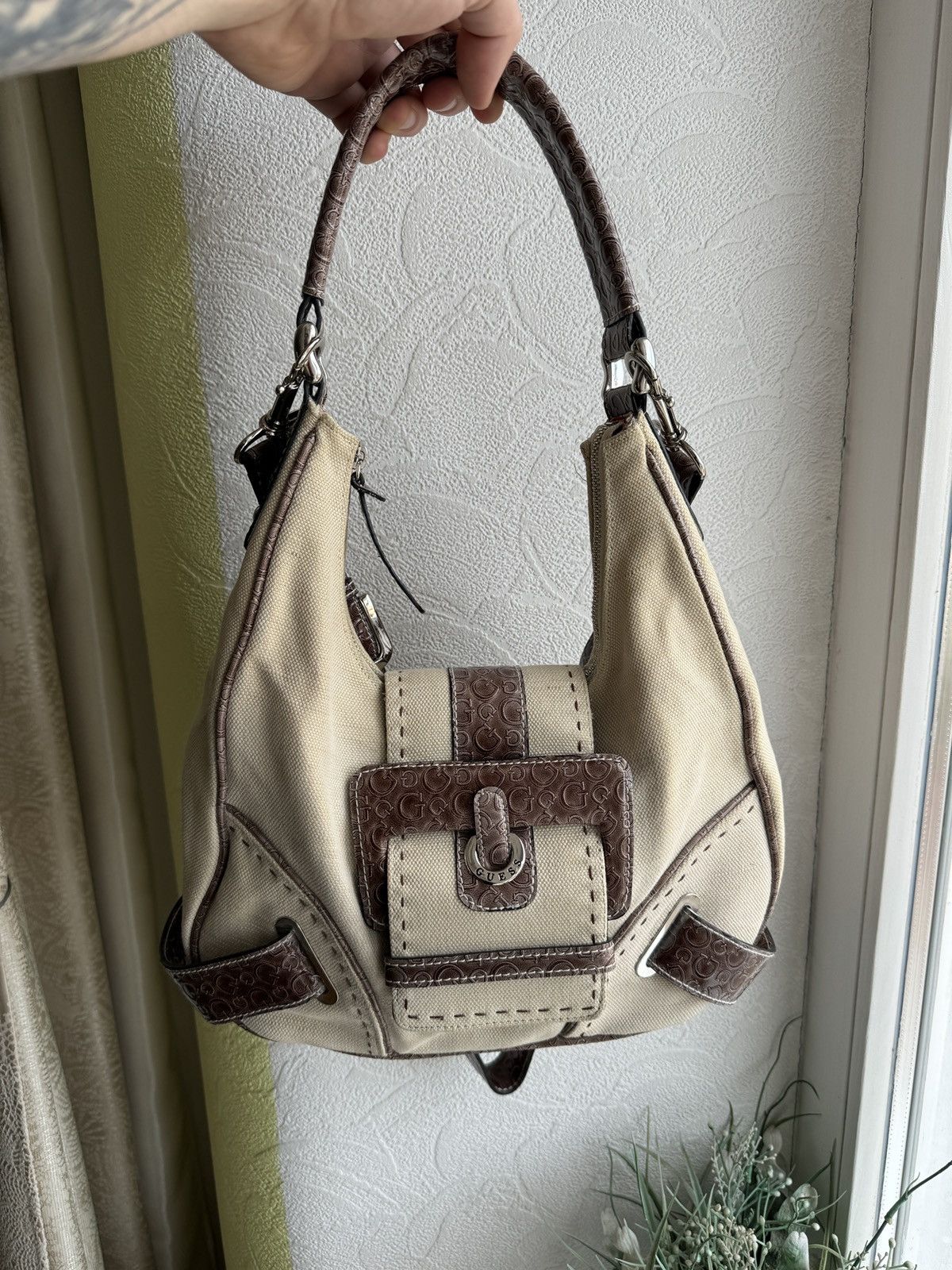 Guess Vintage Canvas Leather Bag Baguette Mini Y2K Handbag