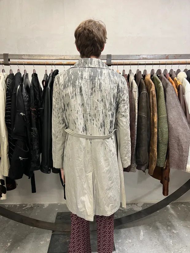 Moschino × Vintage 2000s Moschino Rain Painting Grey Trench Coat Size XS / US 0-2 / IT 36-38 - 3 Thumbnail