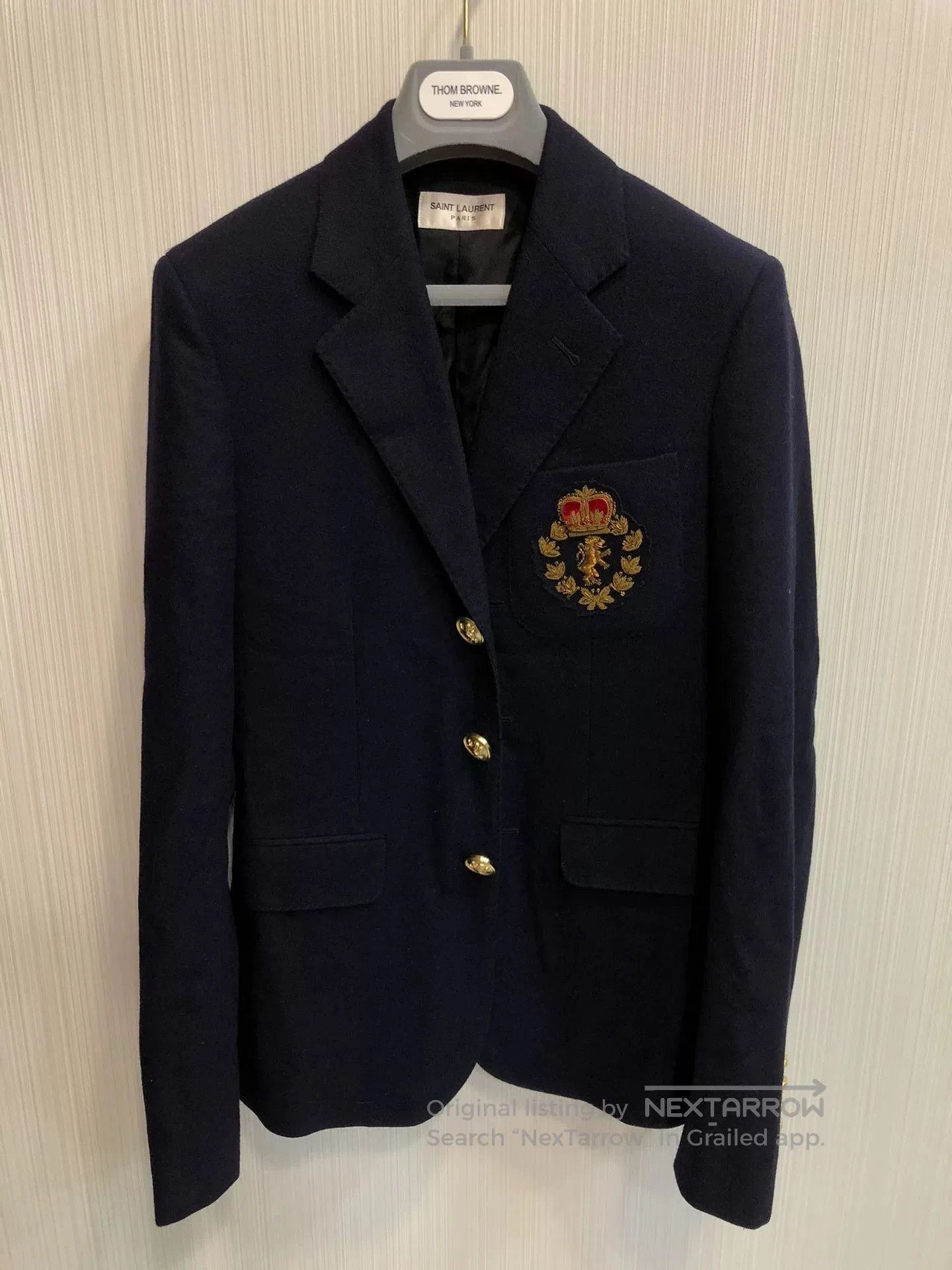Saint Laurent Paris Saint Laurent Gold Crest Blue Blazer. Size US XS / EU 42 / 0 - 1 Thumbnail